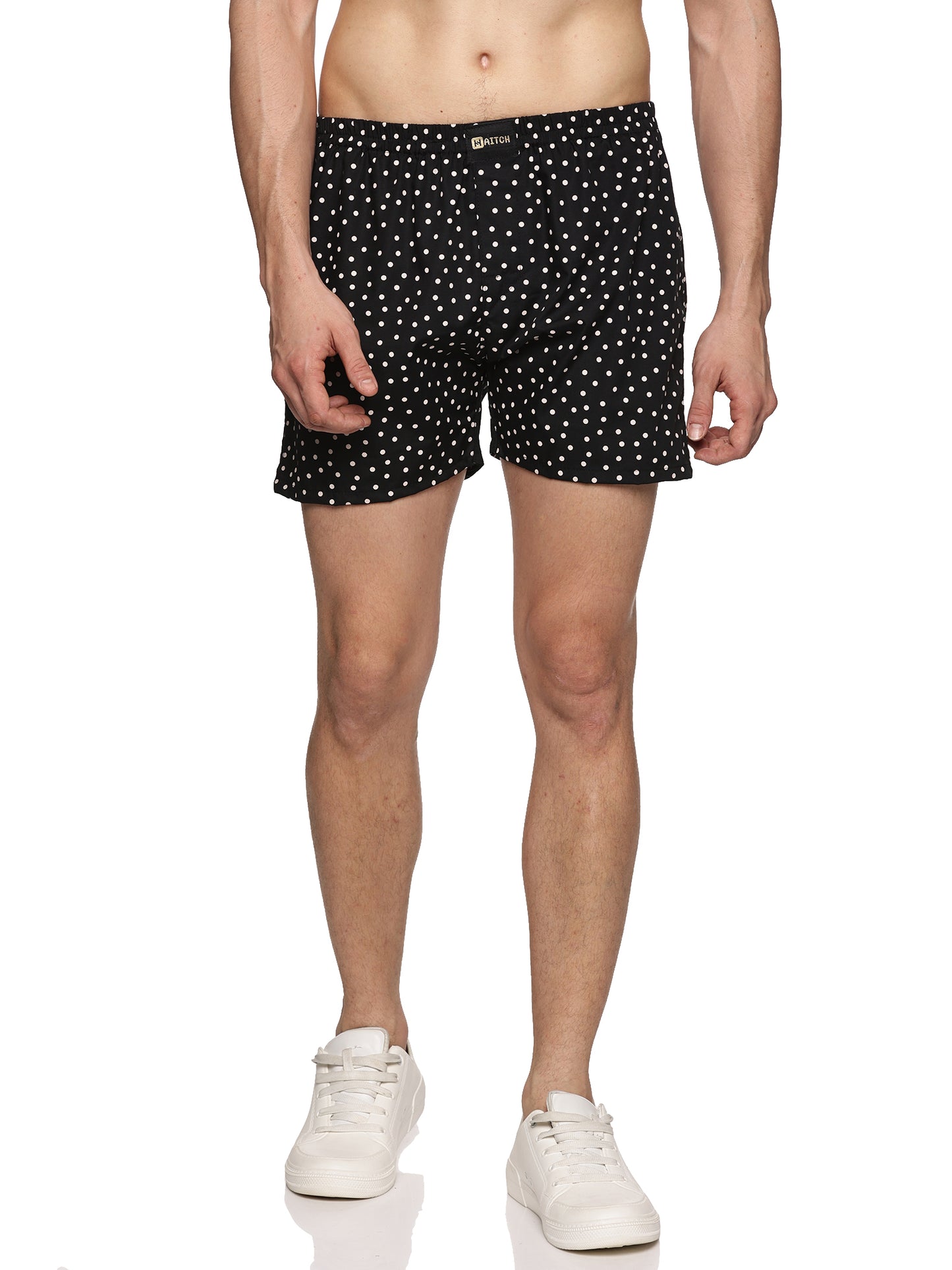 Men Cotton Slim Fit Polka Dots Printed Black Boxer