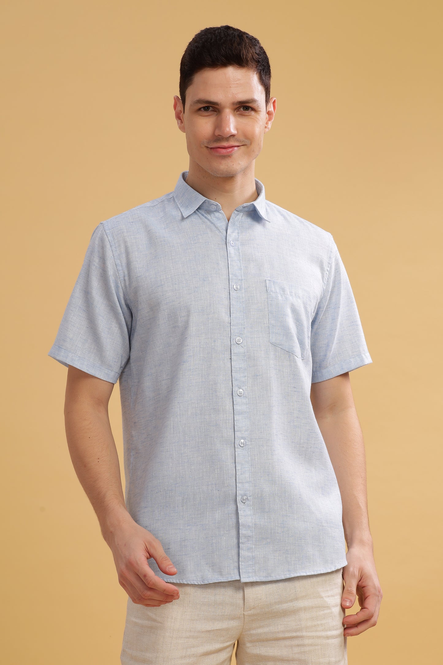HAITCH Milton Cotton Lenin Sky Blue Shirt