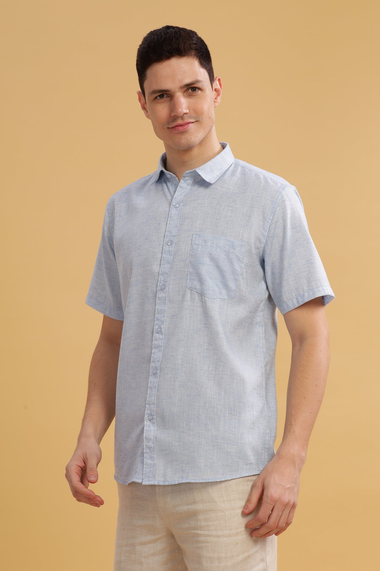 HAITCH Milton Cotton Lenin Sky Blue Shirt