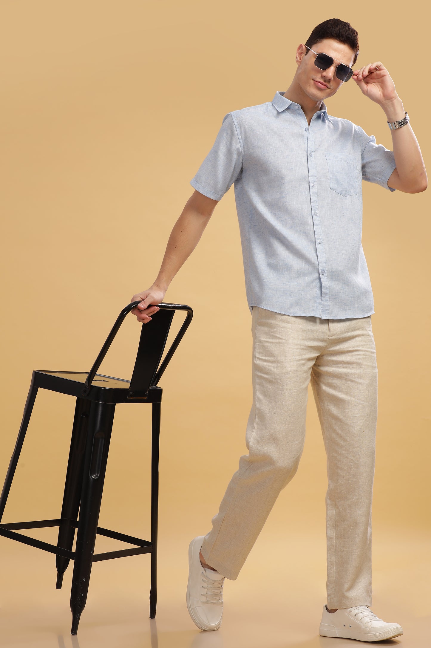 HAITCH Milton Cotton Lenin Sky Blue Shirt