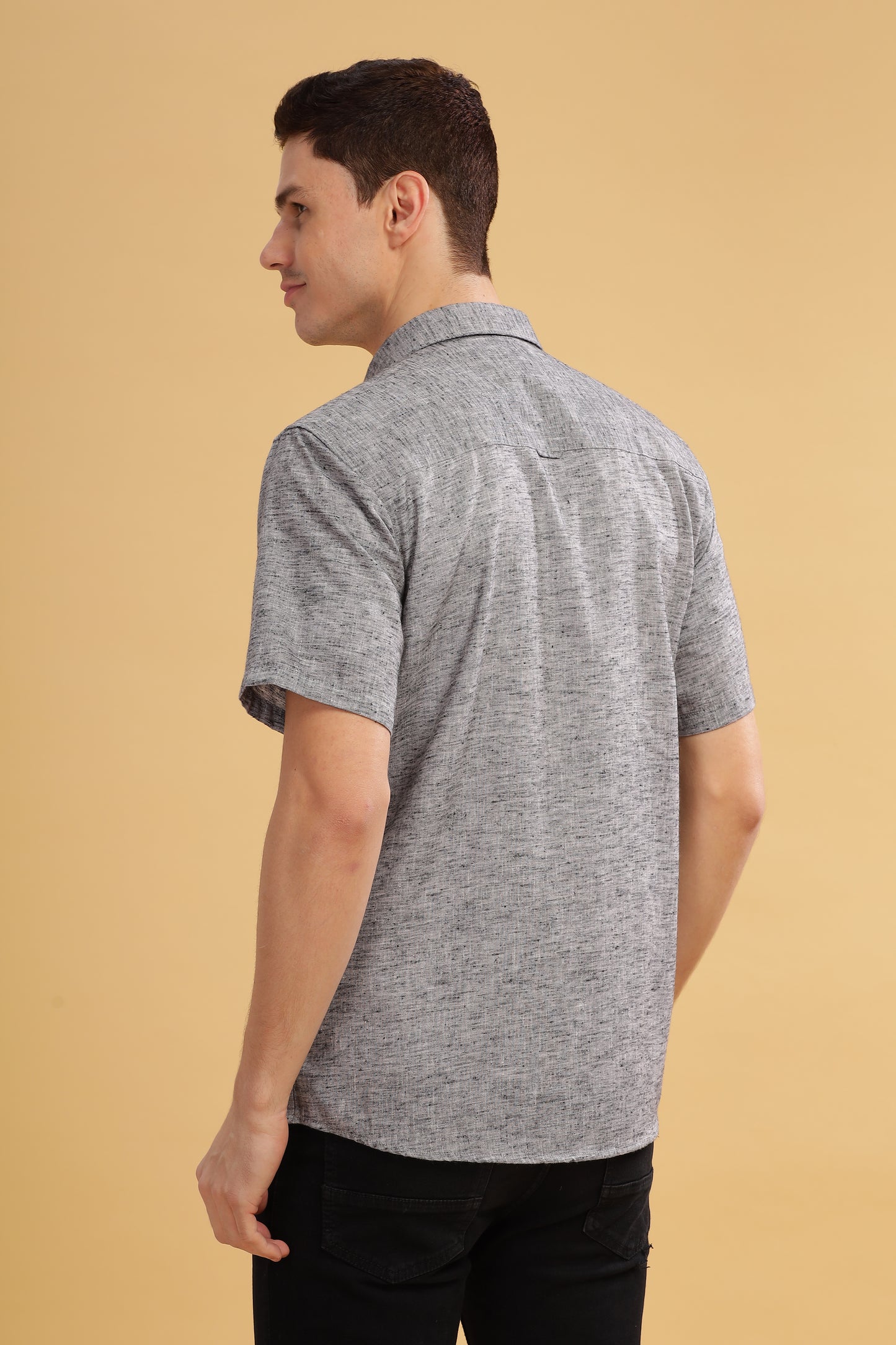 HAITCH Milton Cotton Lenin Charcoal Shirt