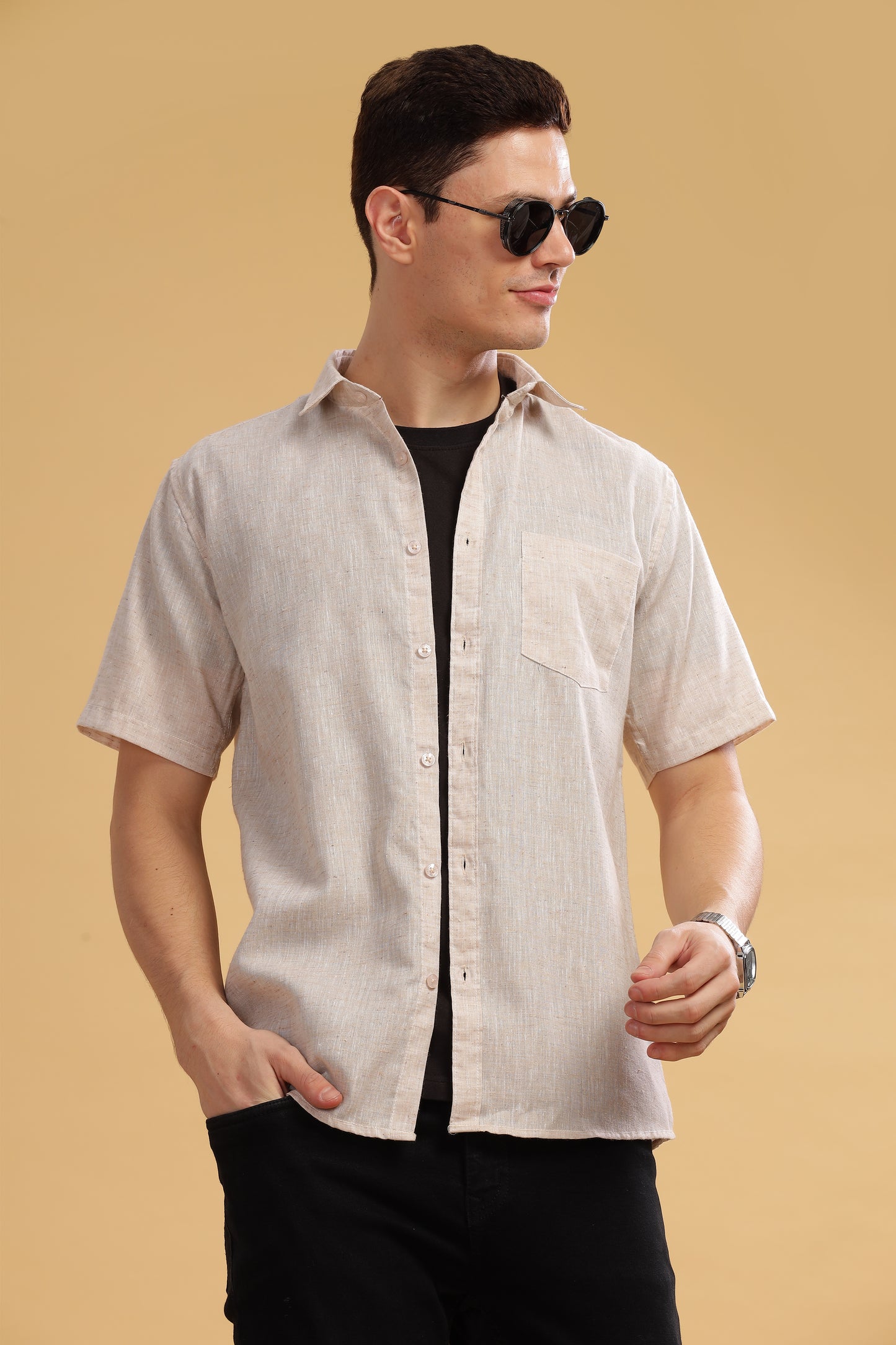 HAITCH Milton Cotton Lenin OffWhite Shirt