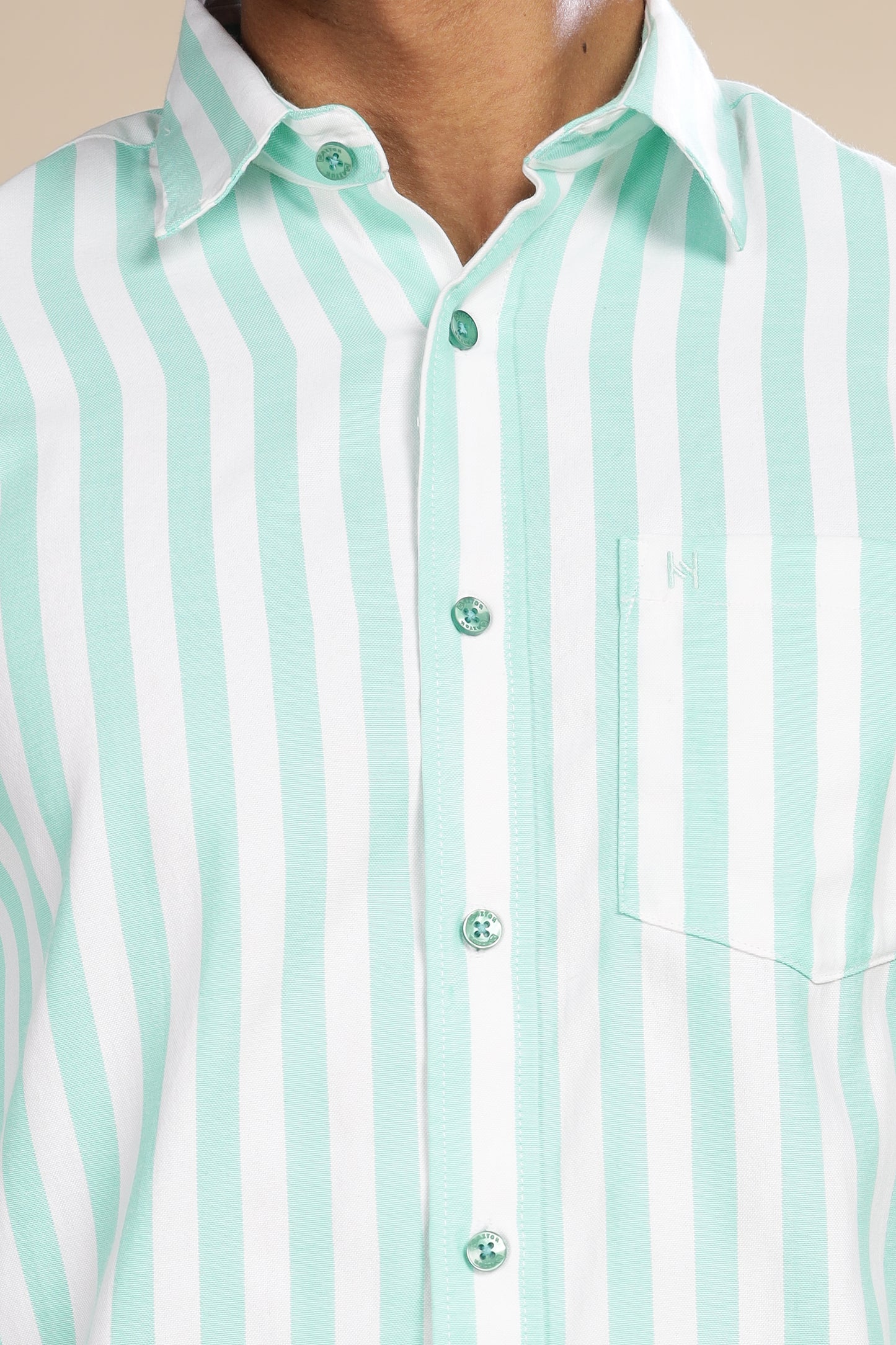 HAITCH Oxford Cotton Sea Foam Green Stripes Shirt