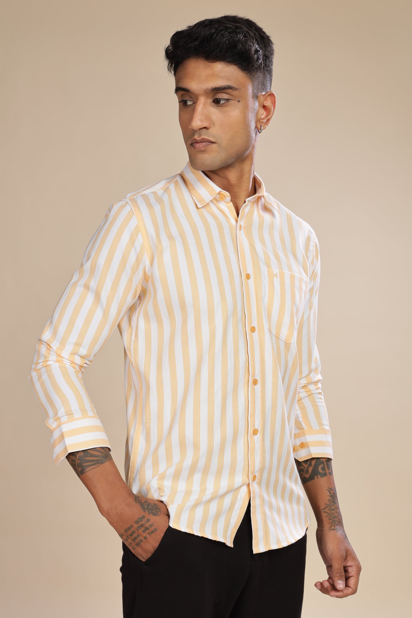 HAITCH Oxford Cotton Orange Stripes Shirt