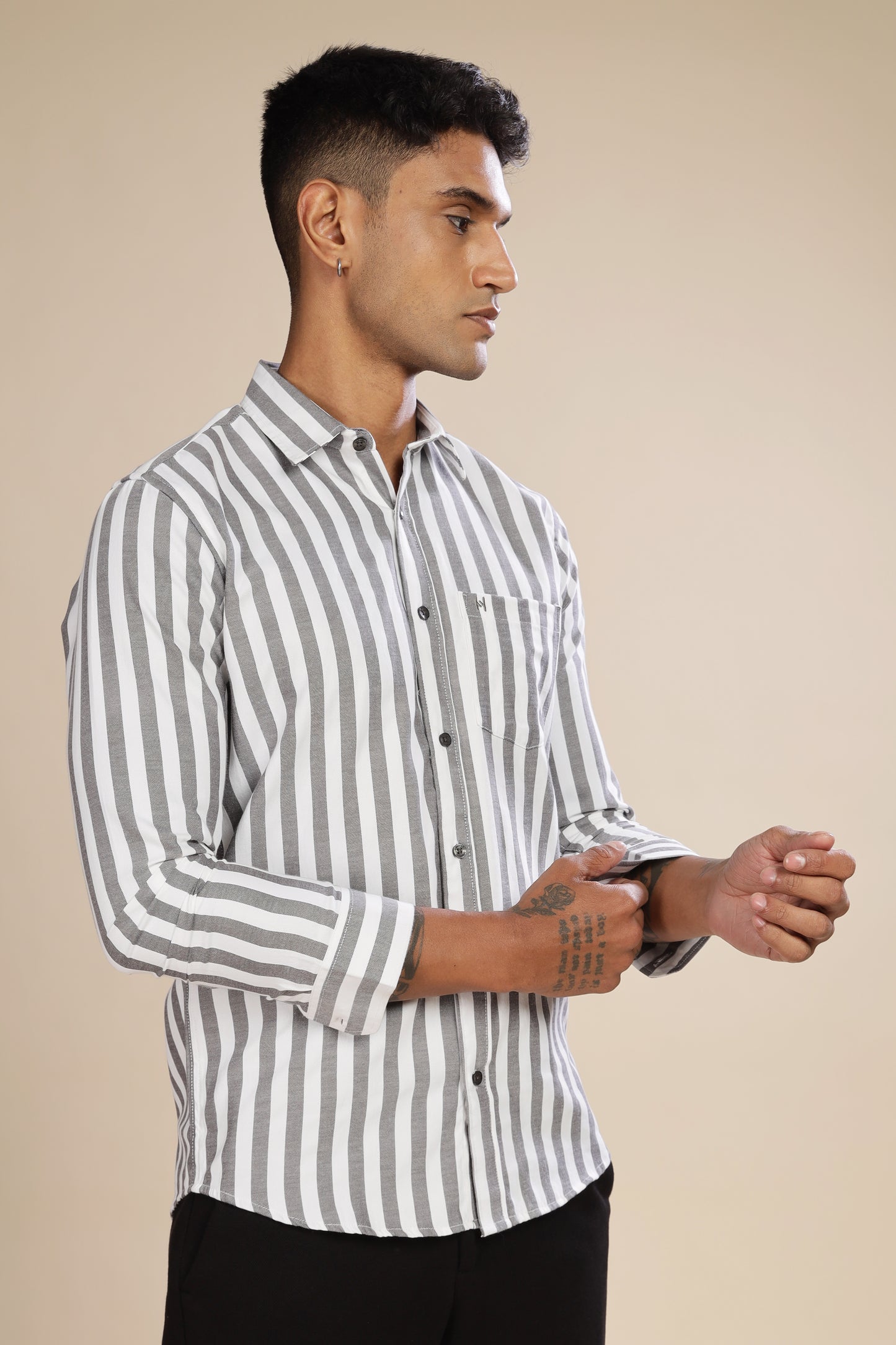 HAITCH Oxford Cotton Charcoal Stripes Shirt