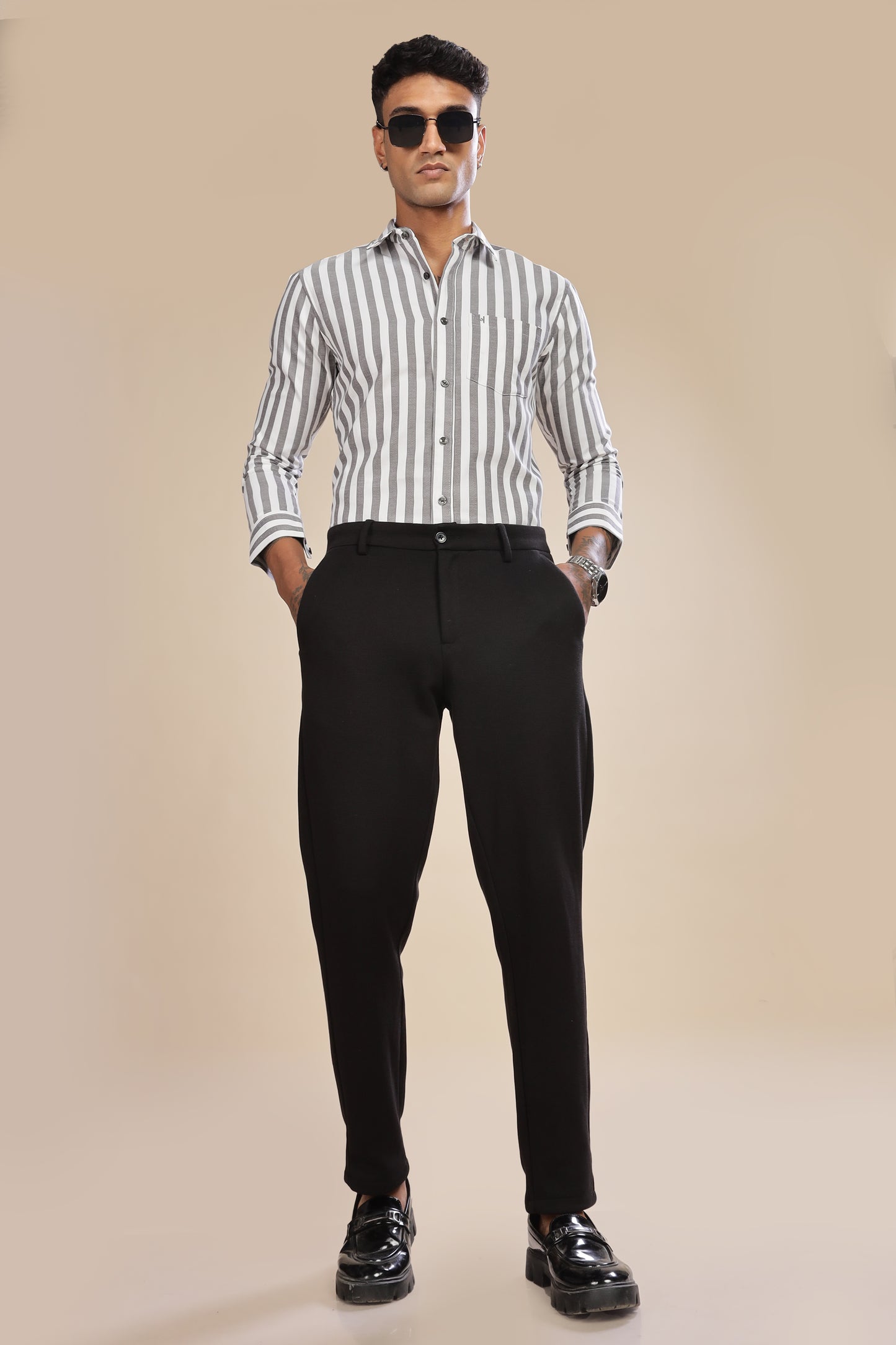 HAITCH Oxford Cotton Charcoal Stripes Shirt