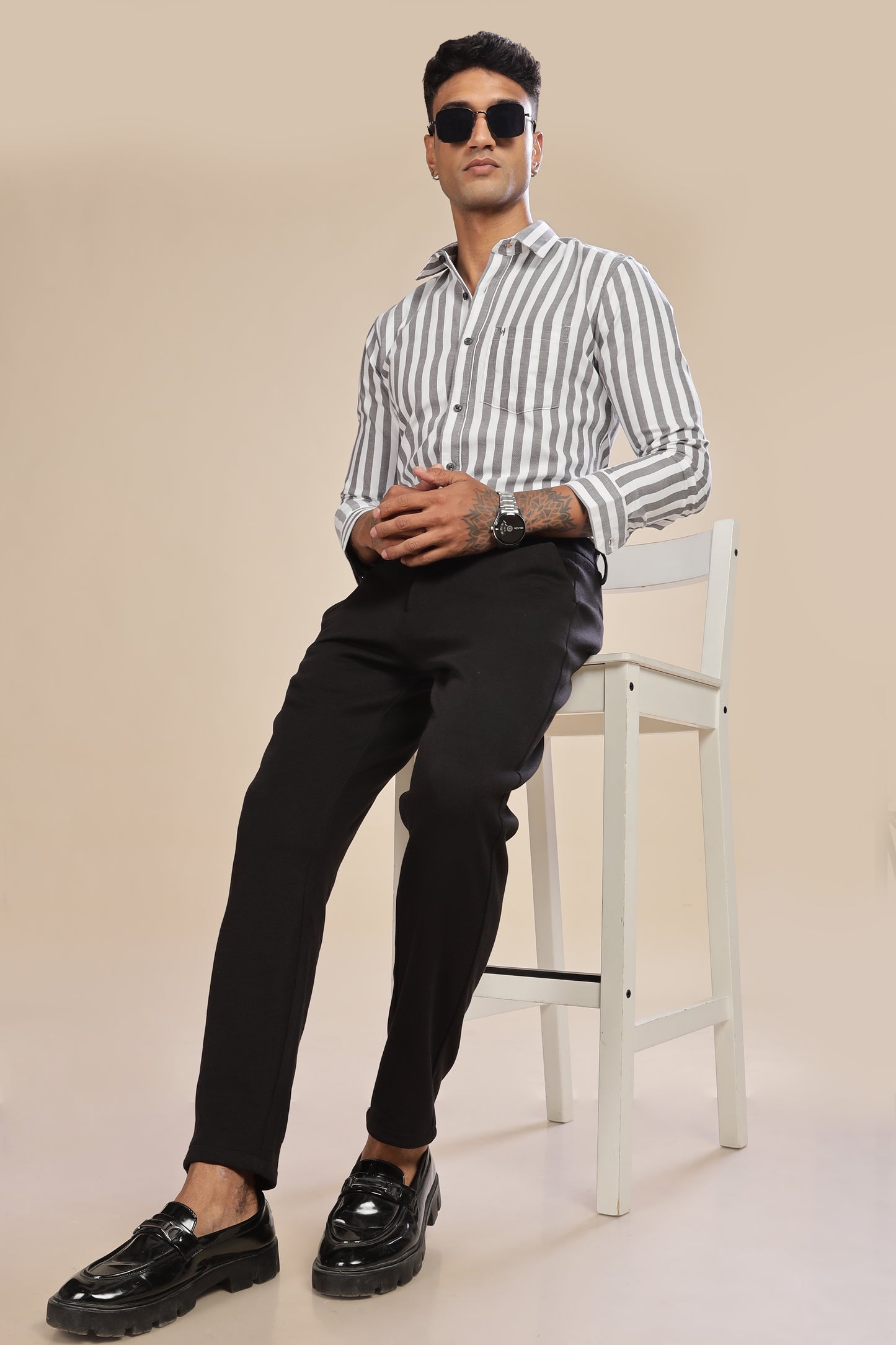 HAITCH Oxford Cotton Charcoal Stripes Shirt