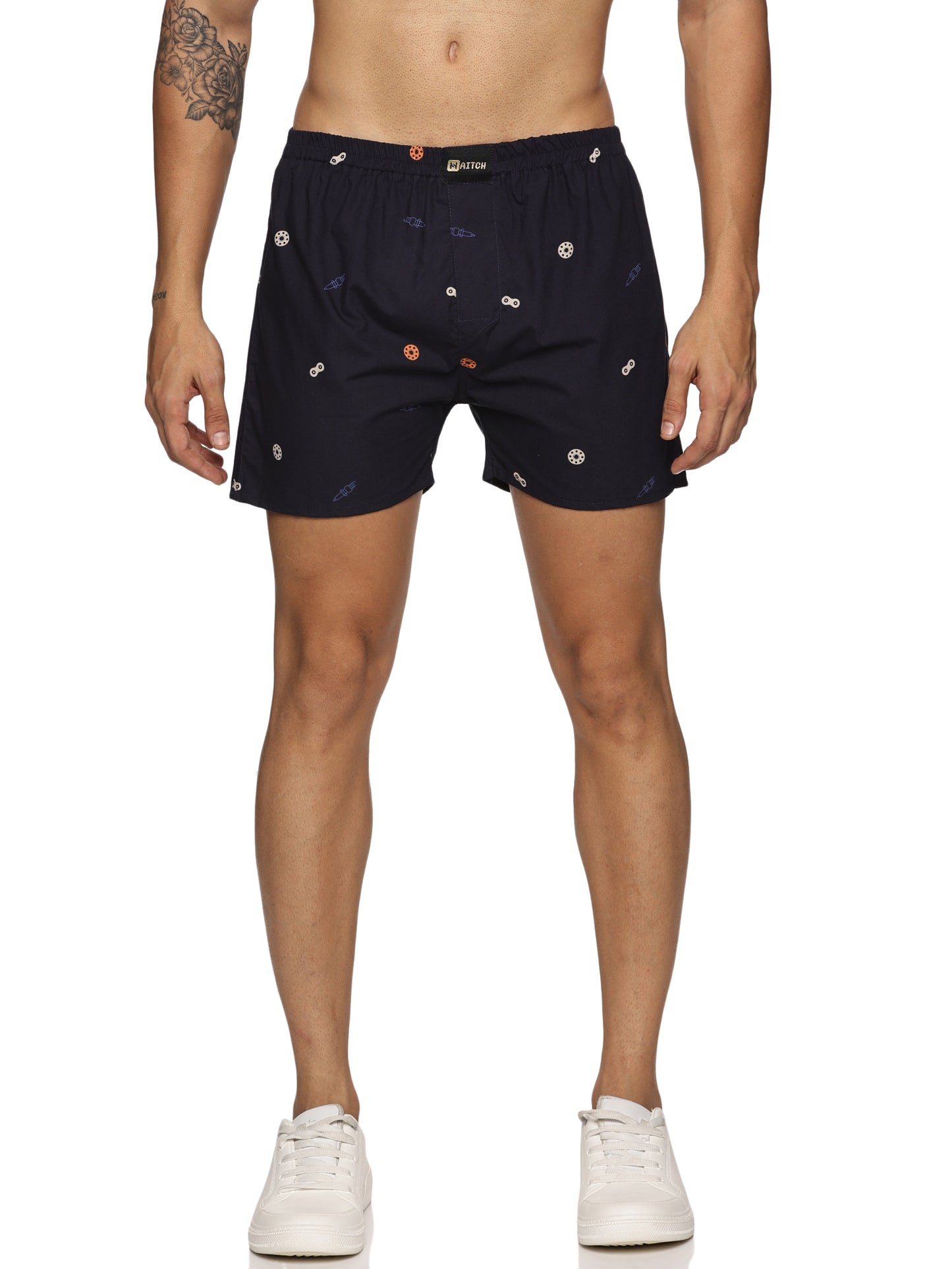 Men Cotton Slim Fit Printed Navy Blue Boxer