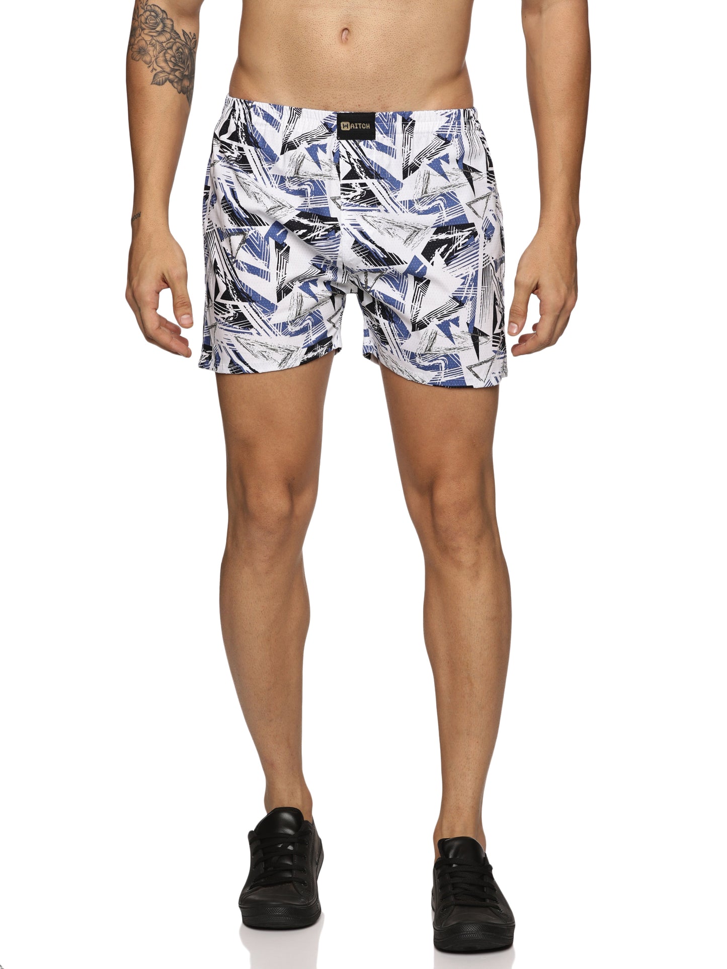 Men Cotton Slim Fit  Geometric  Printed Blue Boxer