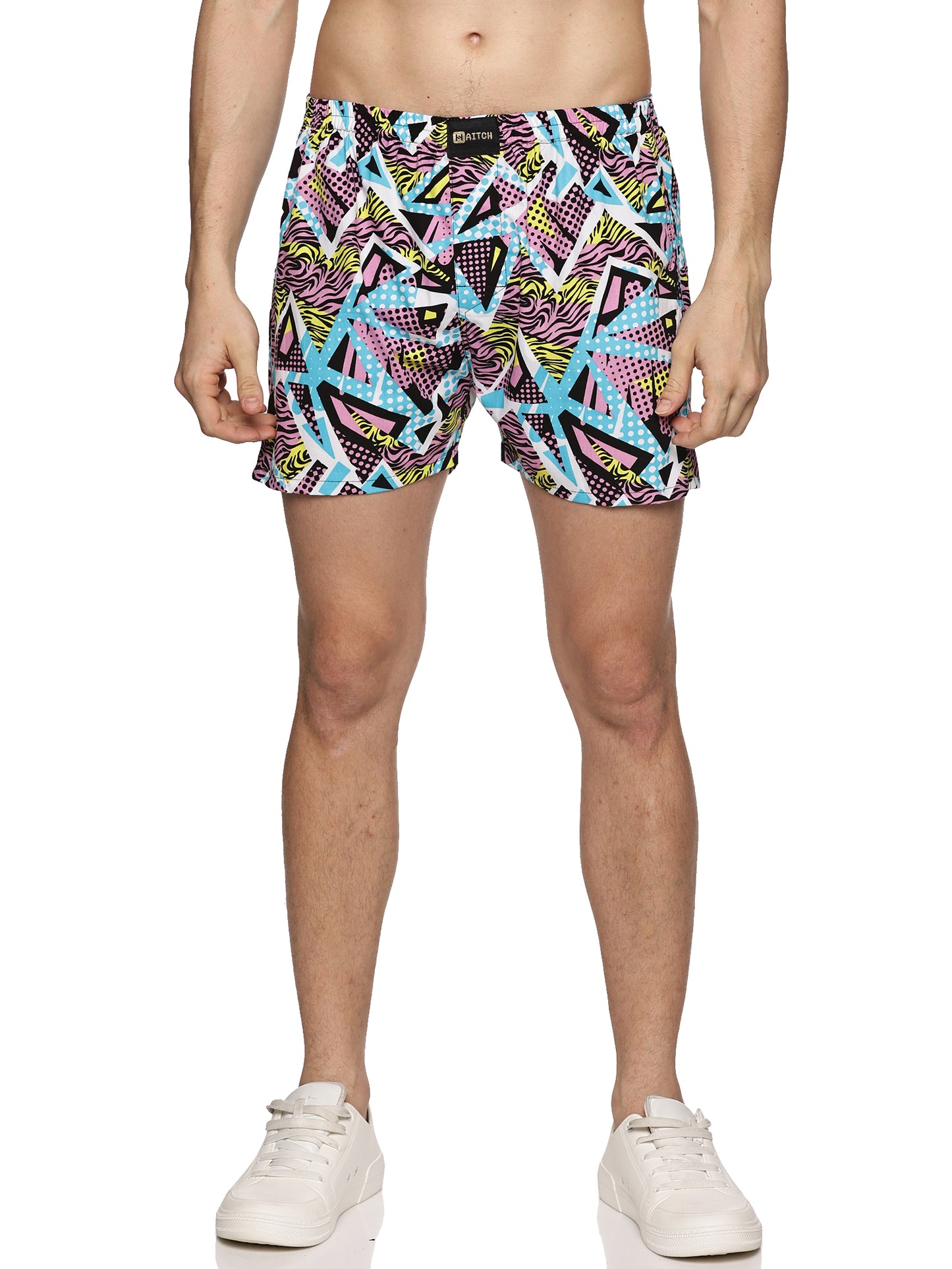Men Cotton Slim Fit Geometric Retro Printed MultiColored Boxer