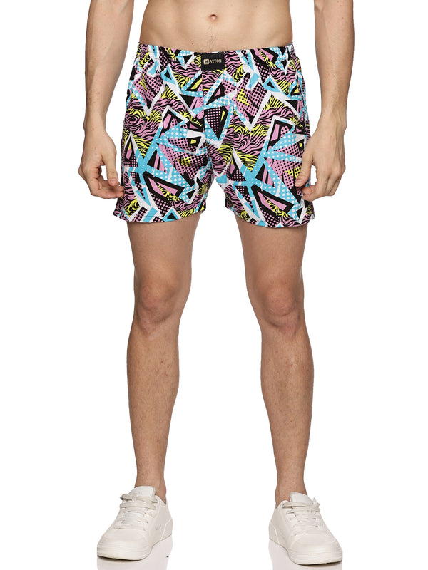 Men Cotton Slim Fit Geometric Retro Printed MultiColored Boxer