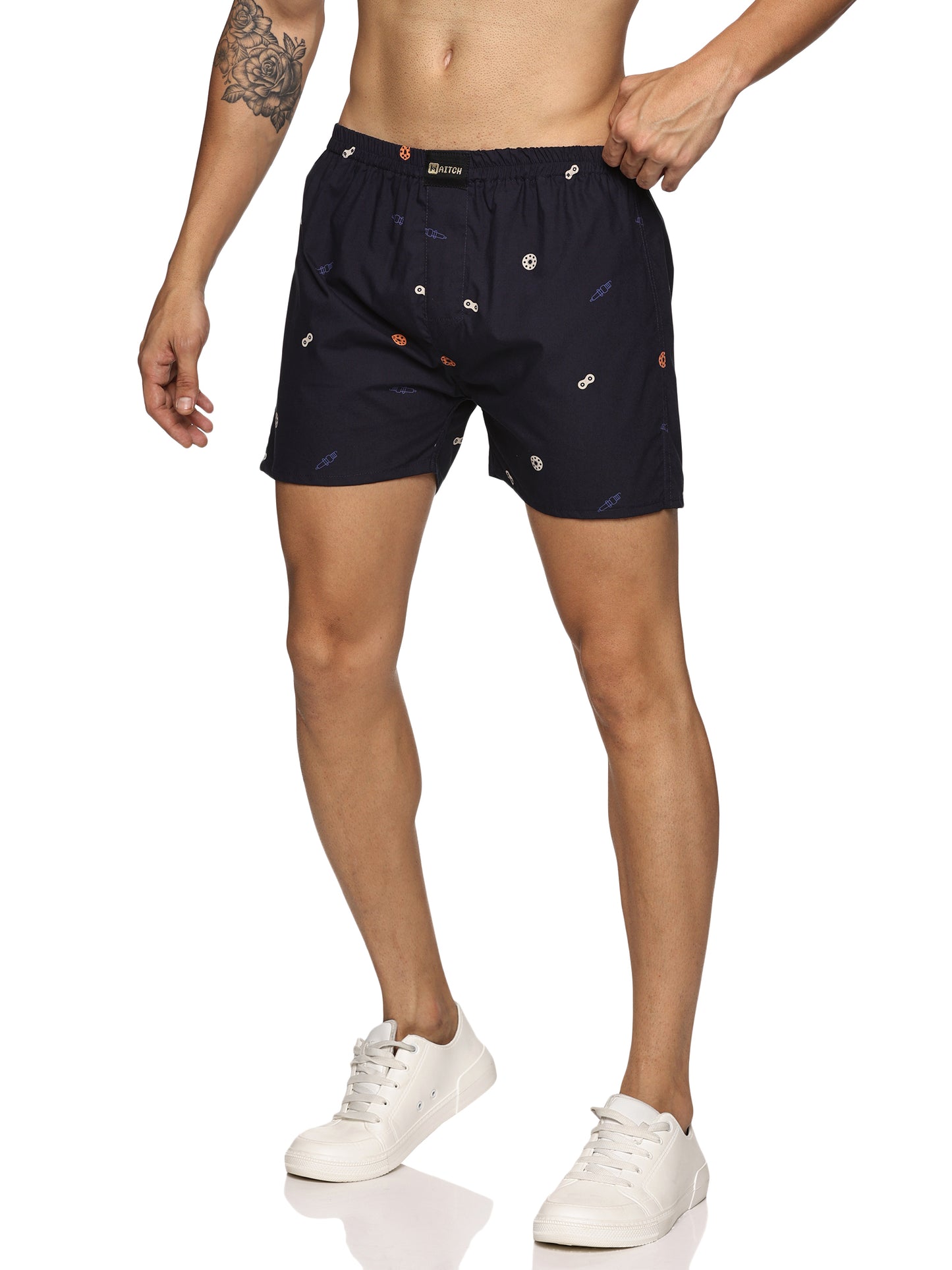 Men Cotton Slim Fit Printed Navy Blue Boxer