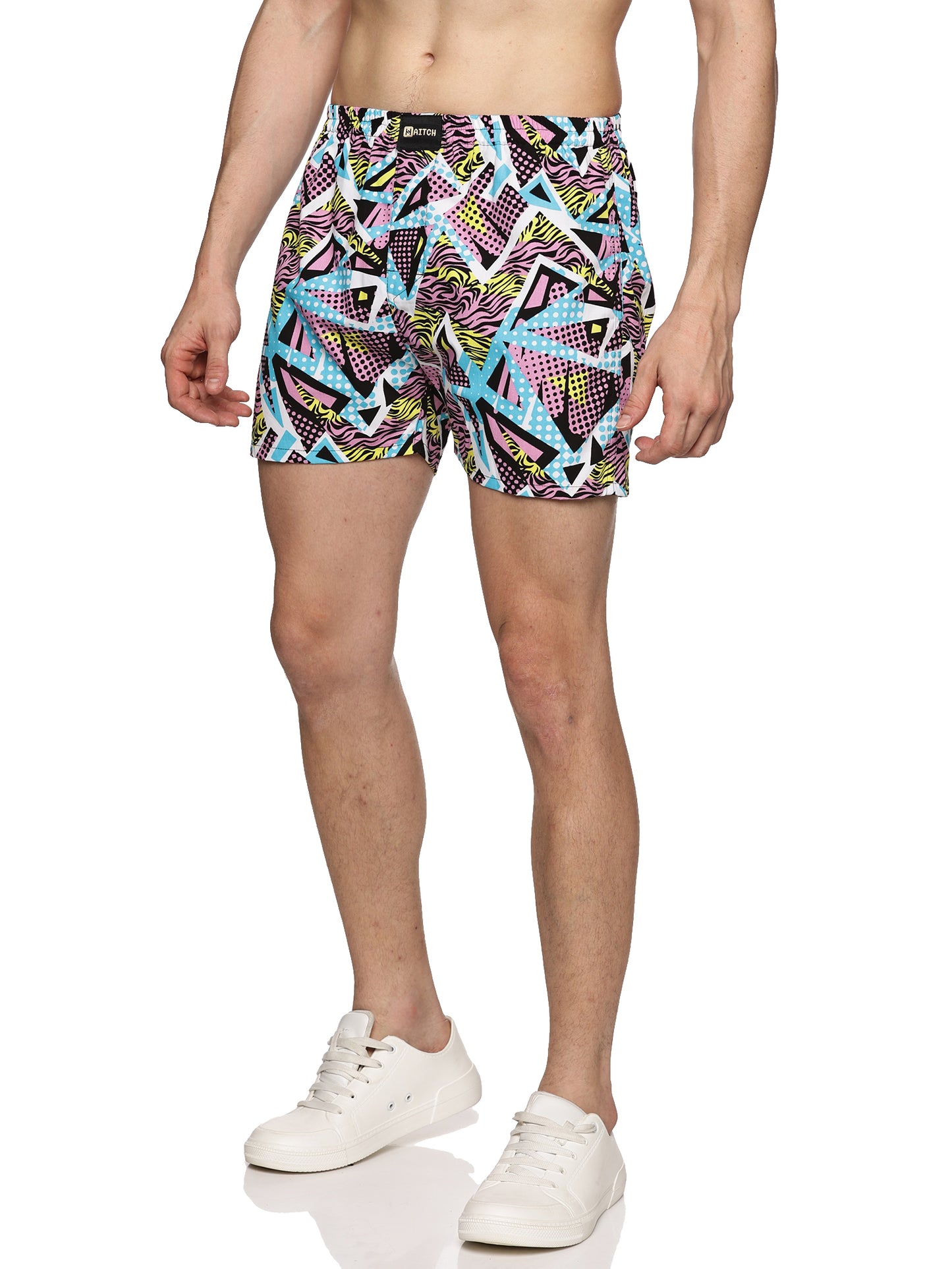 Men Cotton Slim Fit Geometric Retro Printed MultiColored Boxer