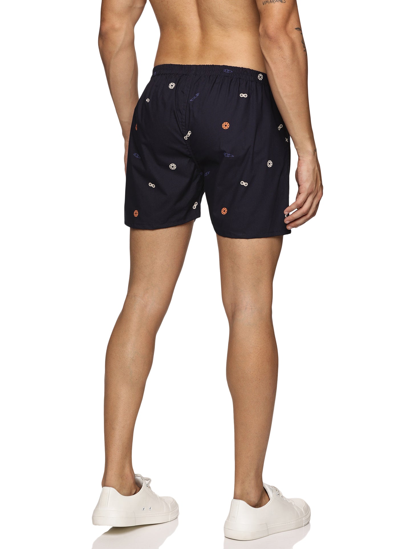Men Cotton Slim Fit Printed Navy Blue Boxer