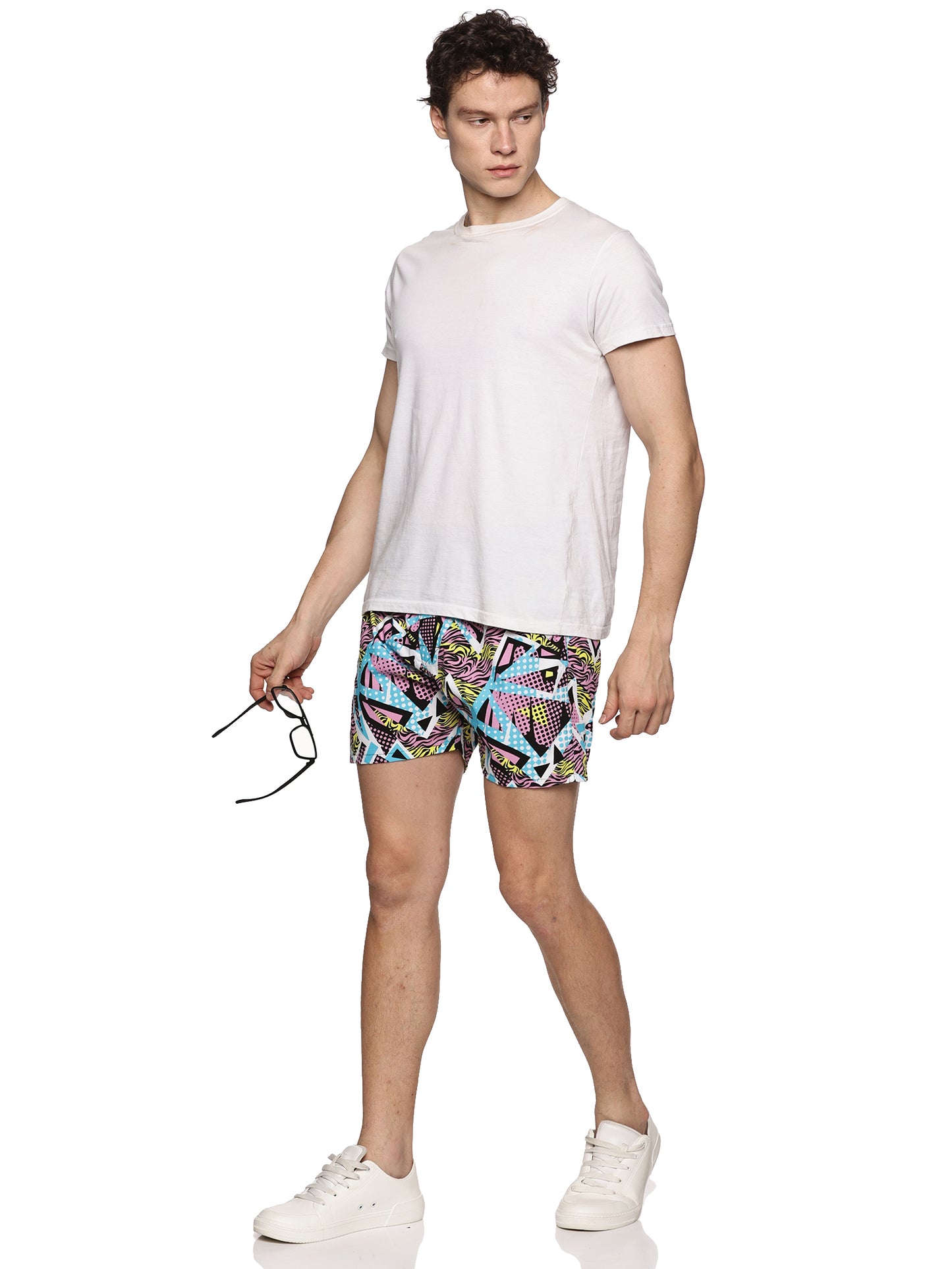 Men Cotton Slim Fit Geometric Retro Printed MultiColored Boxer