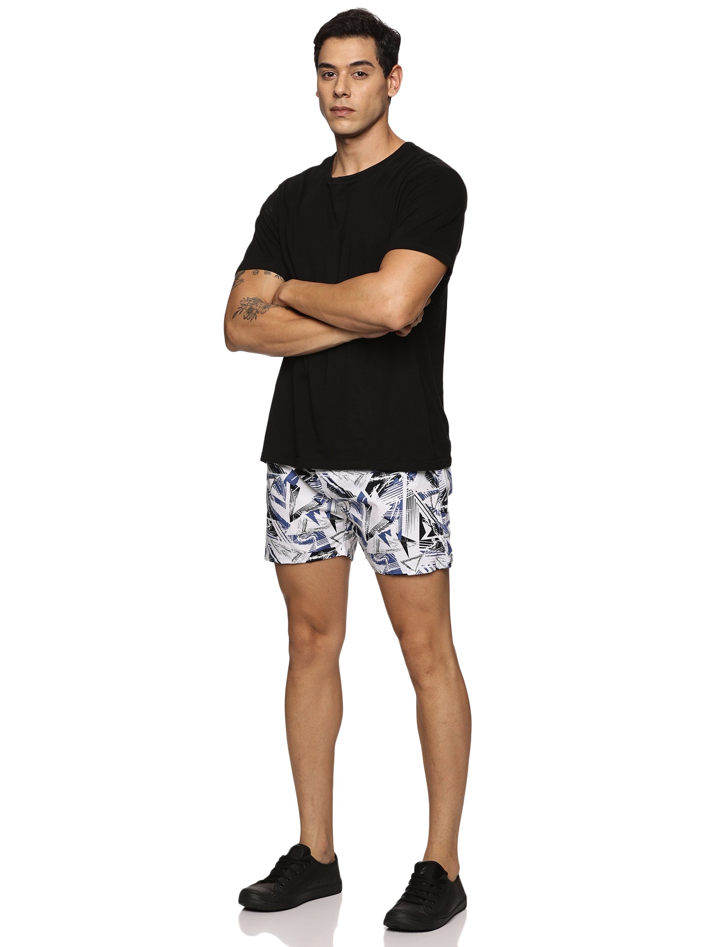 Men Cotton Slim Fit  Geometric  Printed Blue Boxer