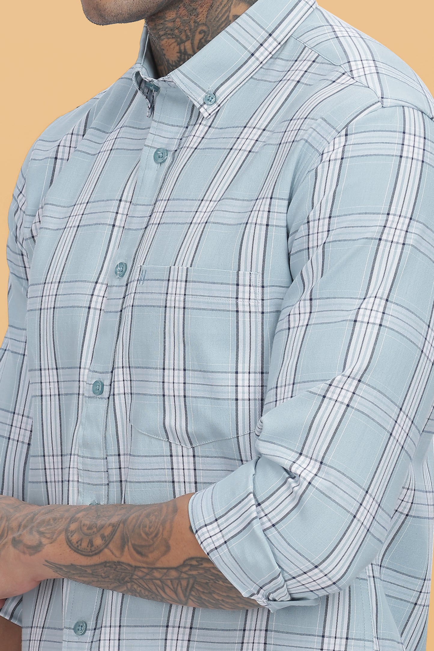 HAITCH Blue Oxford Cotton Checks Slim Fit Shirt