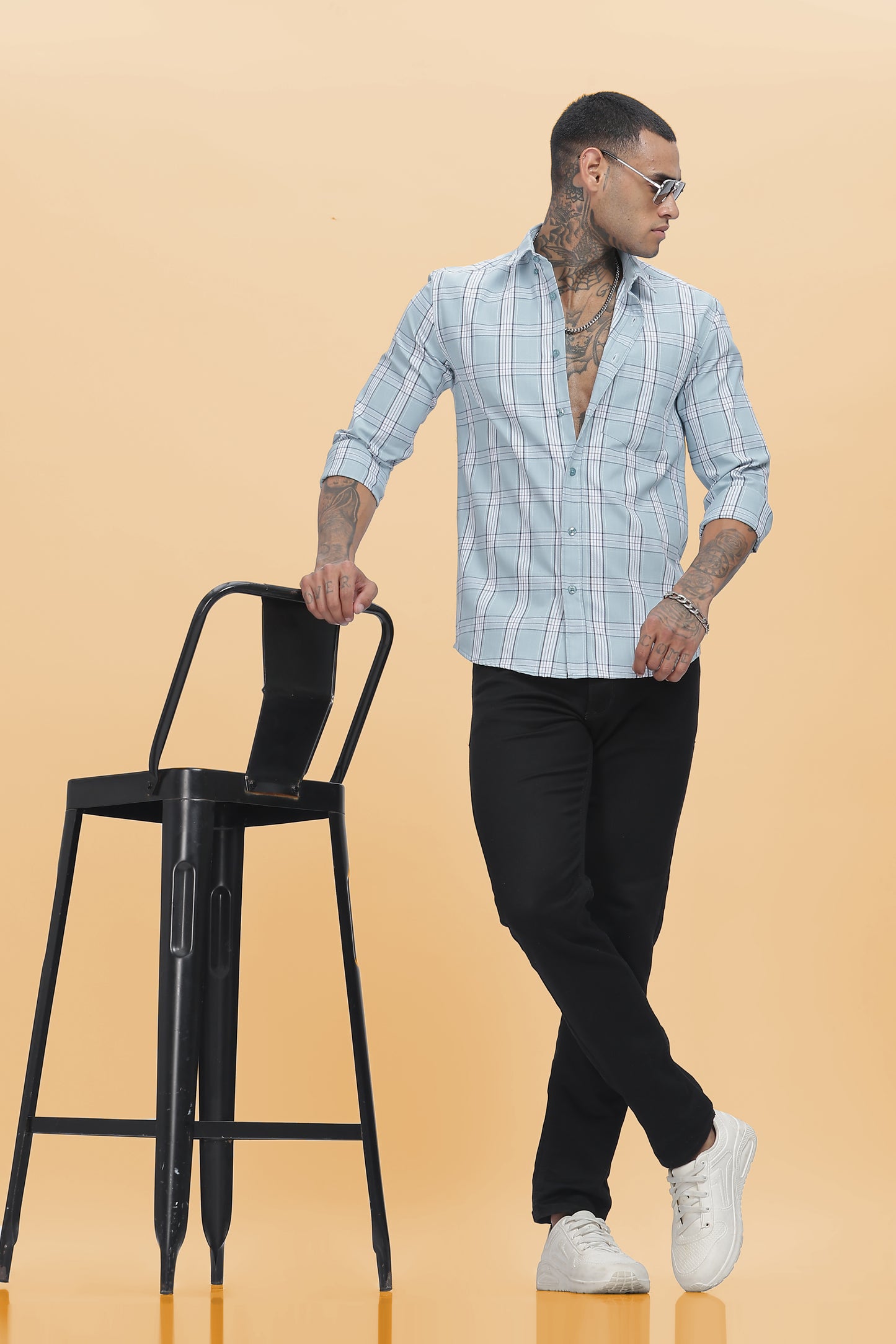 HAITCH Blue Oxford Cotton Checks Slim Fit Shirt