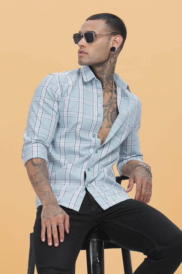 HAITCH Blue Oxford Cotton Checks Slim Fit Shirt