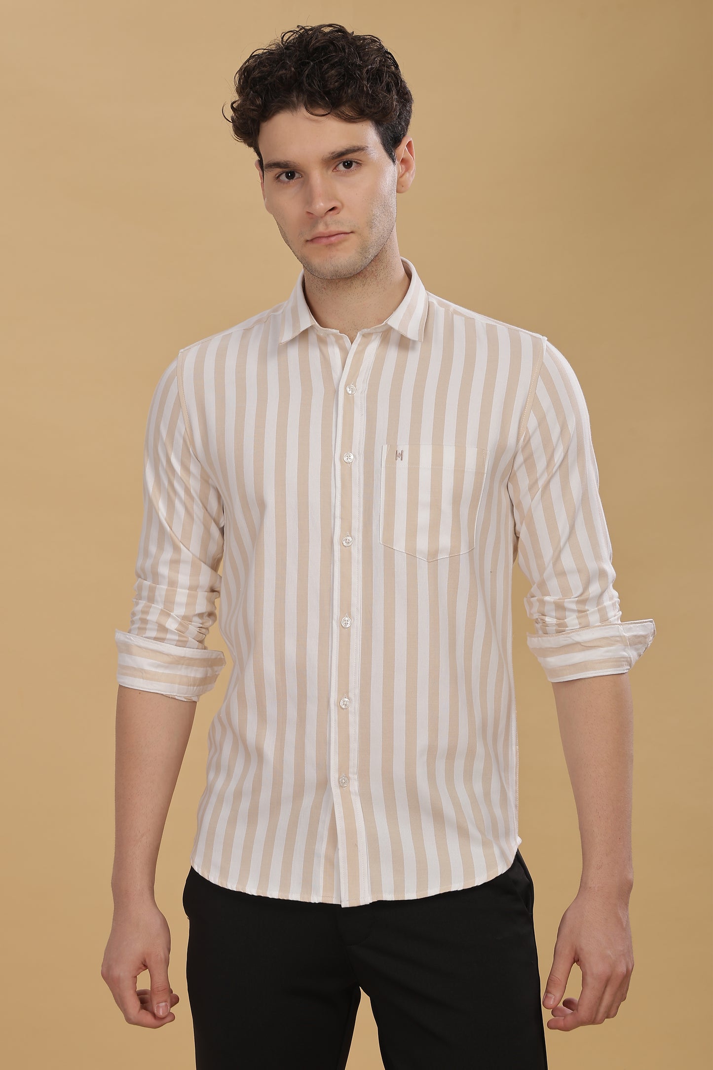 HAITCH Oxford Cotton Beige Stripes Shirt