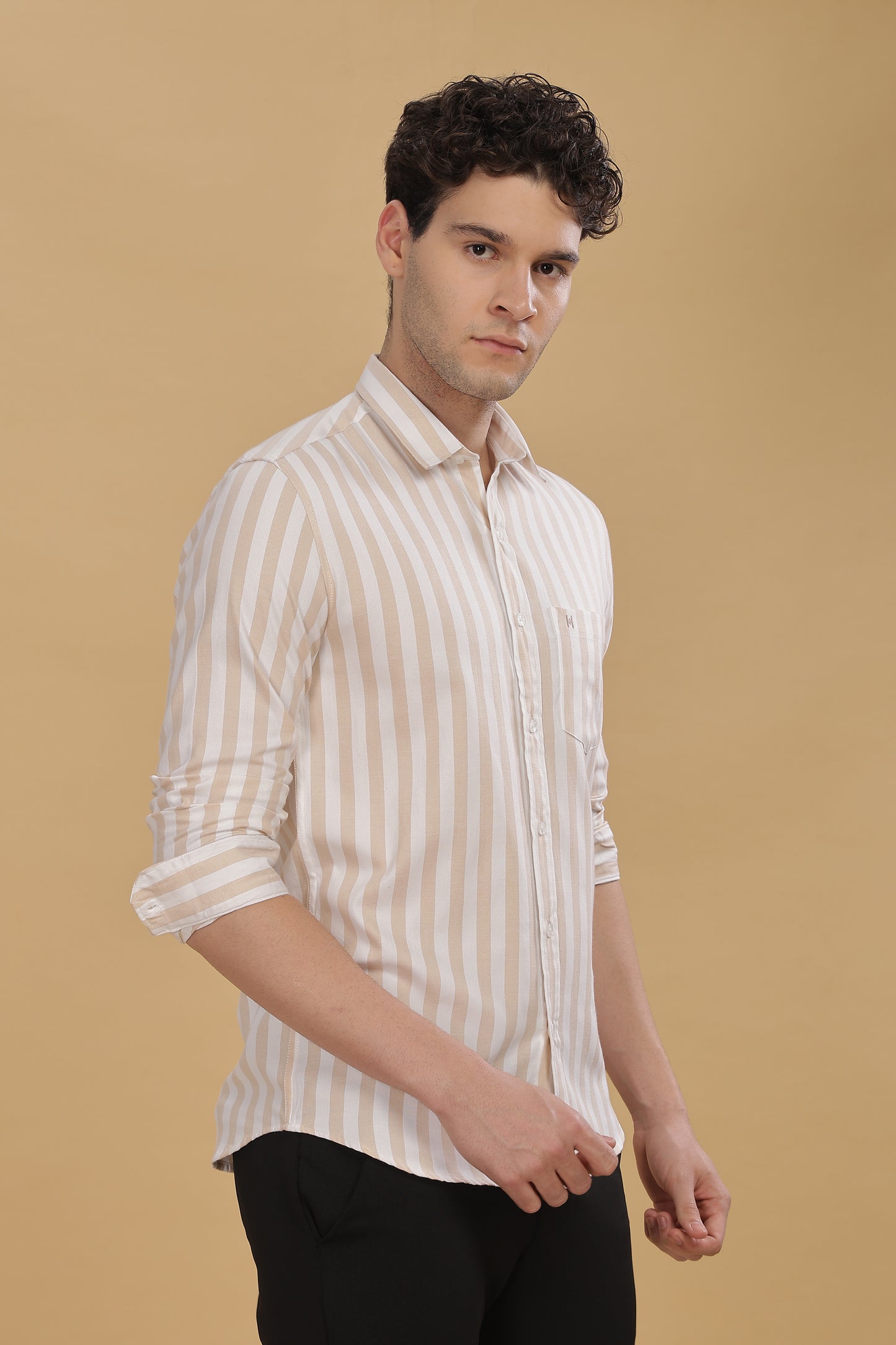 HAITCH Oxford Cotton Beige Stripes Shirt