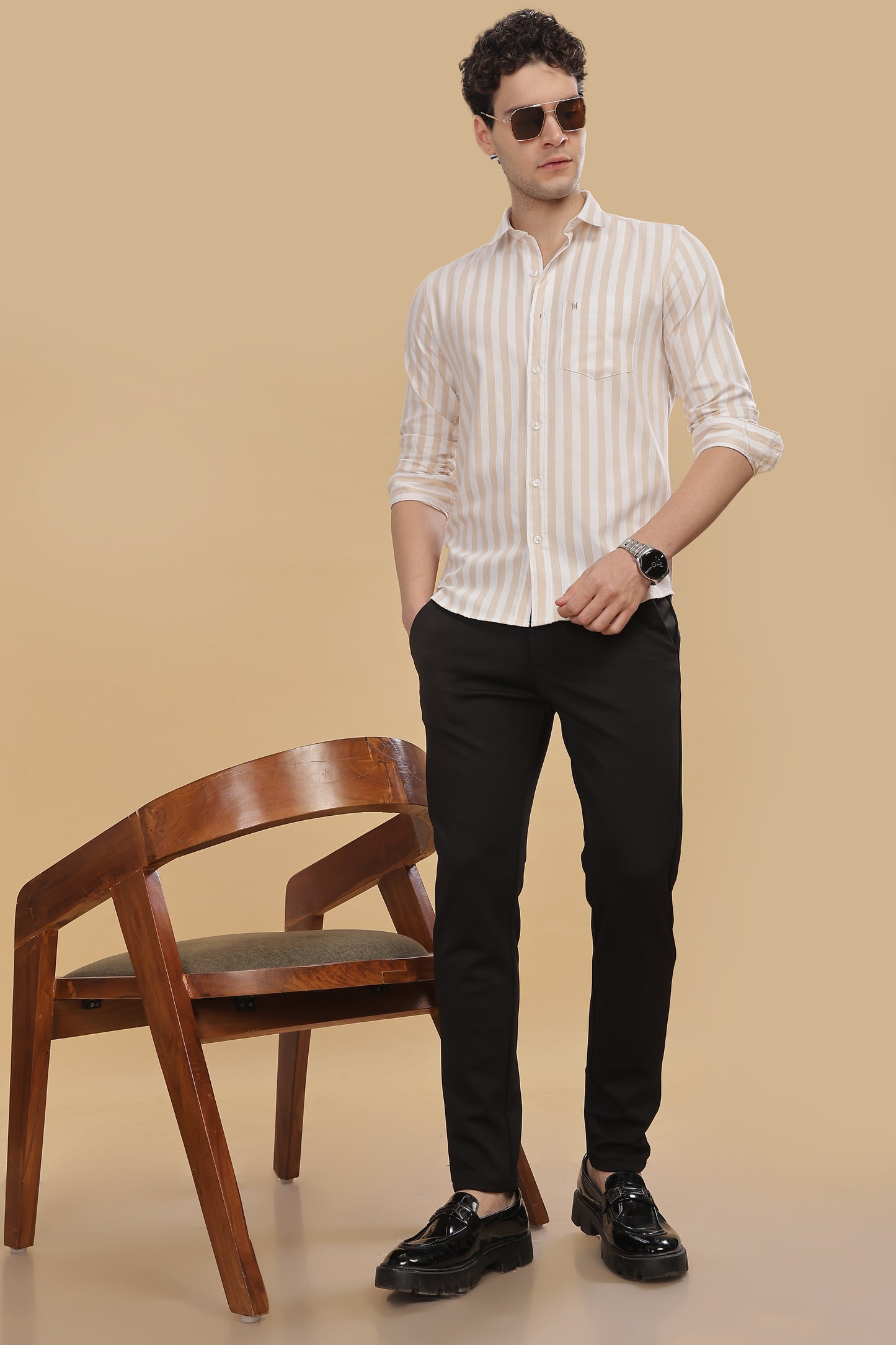 HAITCH Oxford Cotton Beige Stripes Shirt