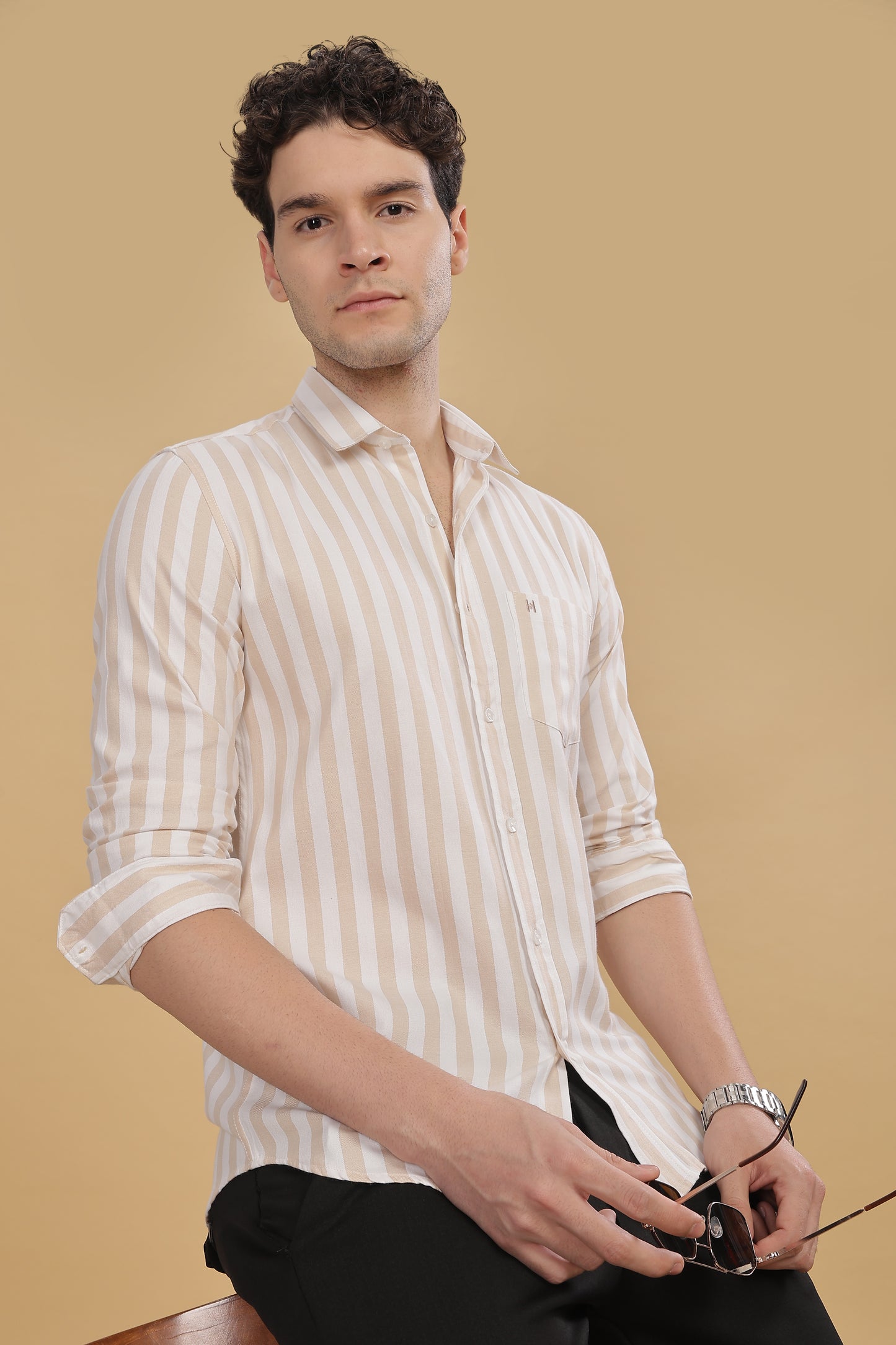 HAITCH Oxford Cotton Beige Stripes Shirt