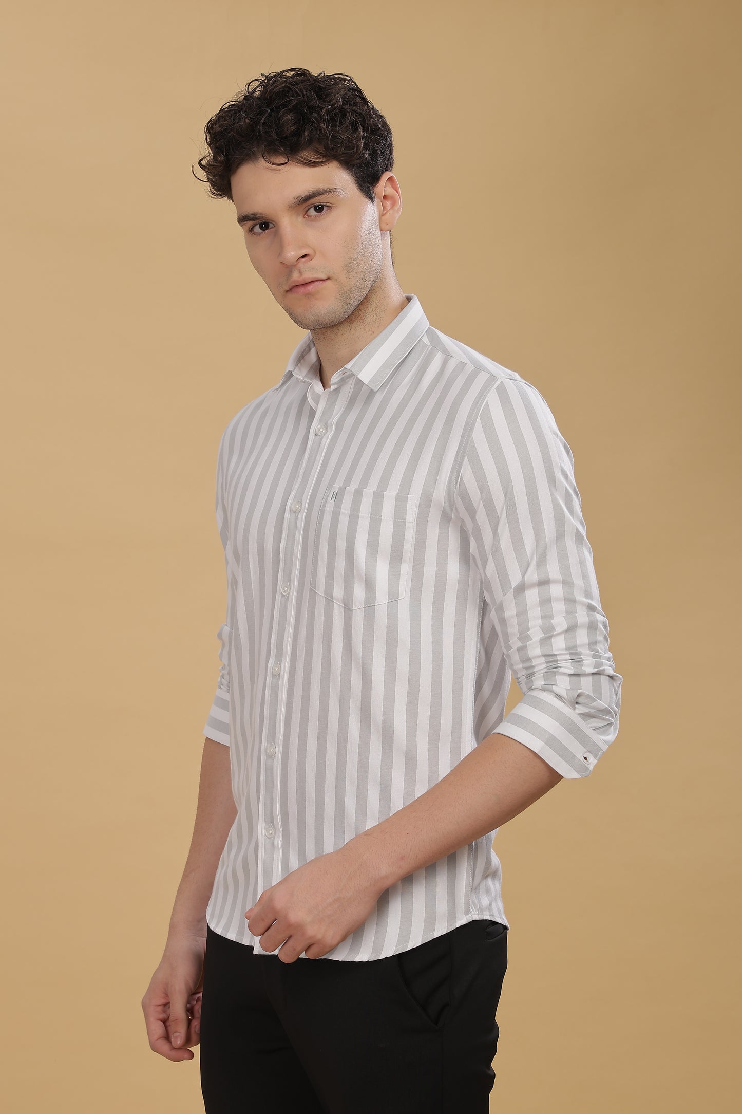 HAITCH Oxford Cotton Grey Stripes Shirt