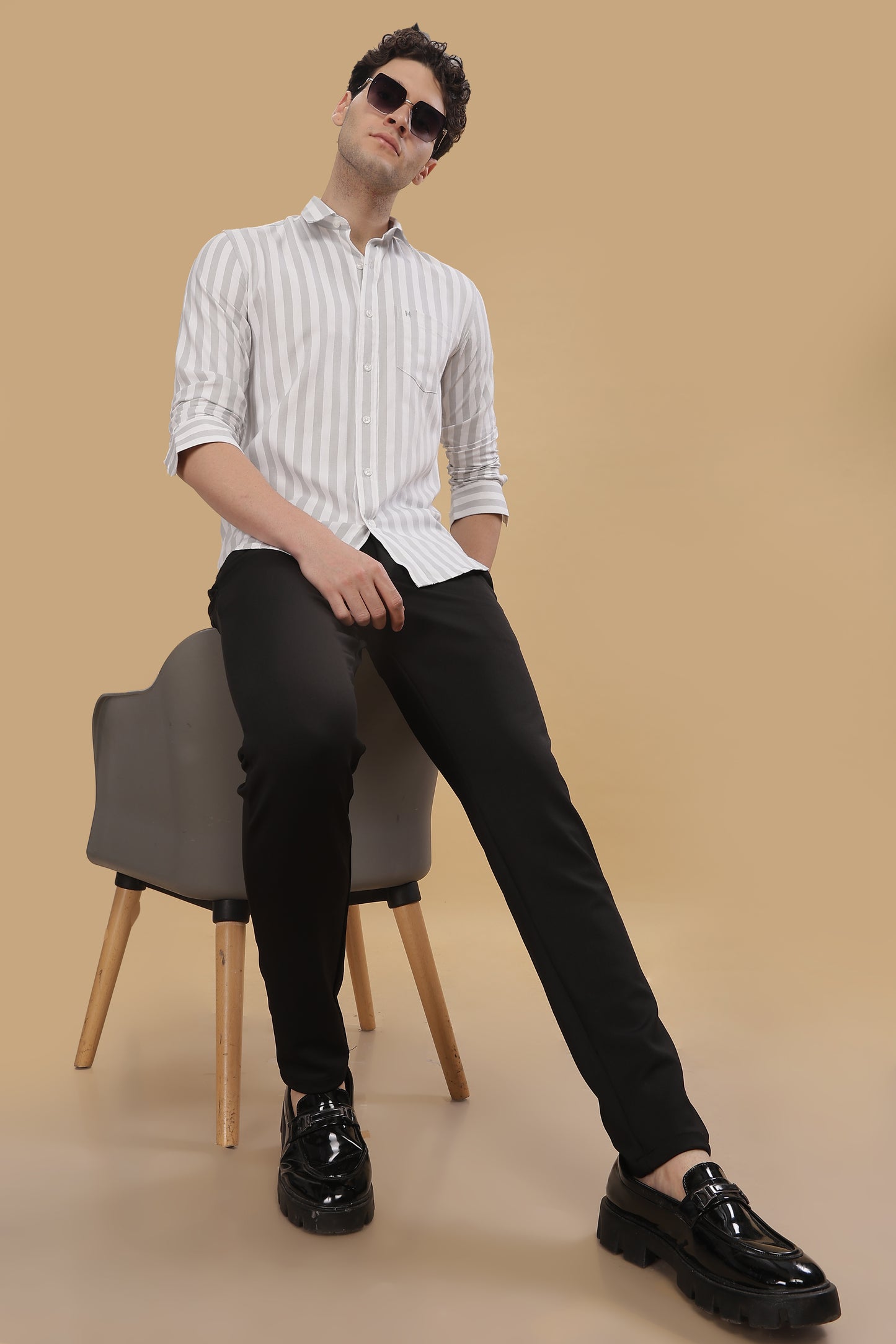 HAITCH Oxford Cotton Grey Stripes Shirt