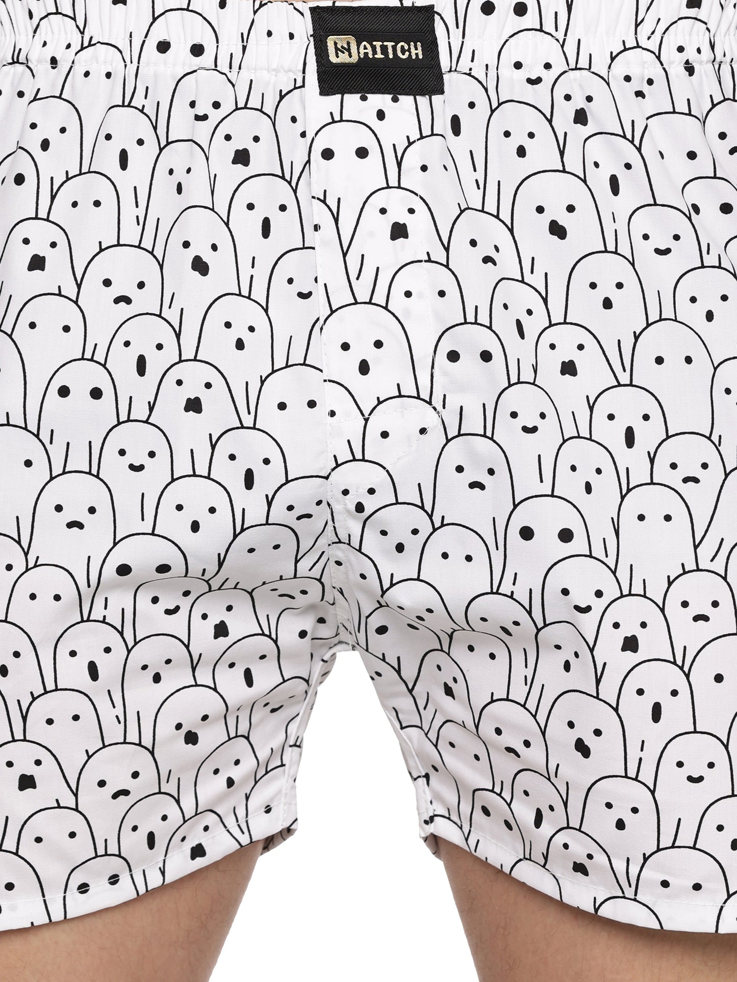 Men Cotton Slim Fit Ghost Printed White Boxer