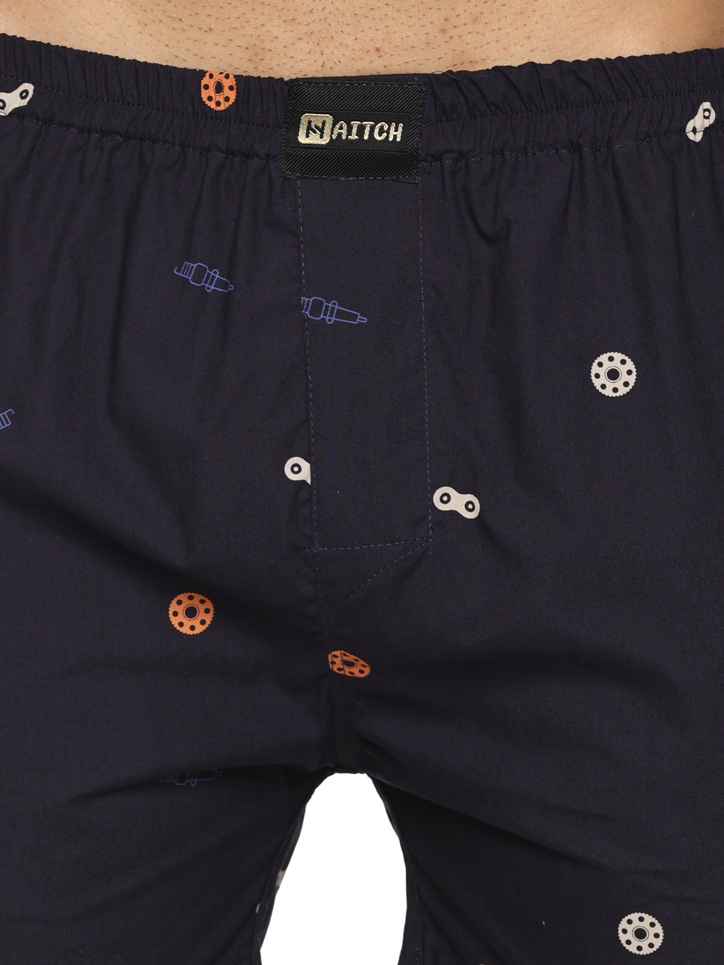 Men Cotton Slim Fit Printed Navy Blue Boxer