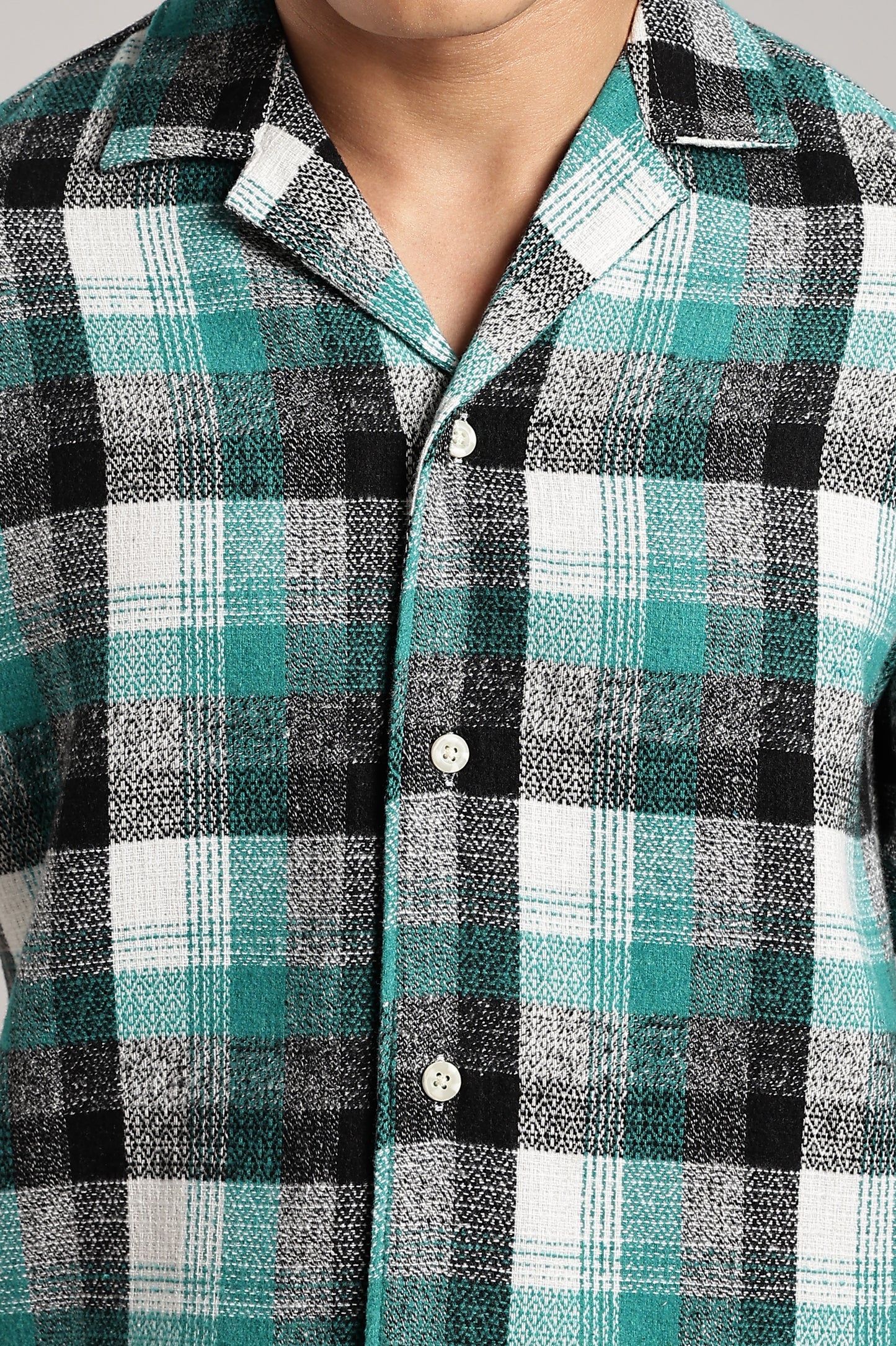 Green Black Tartan Cuban Half-Sleeve Shirt