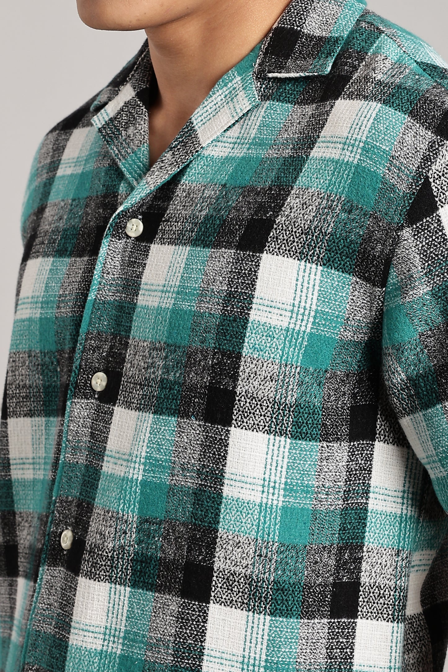 Green Black Tartan Cuban Half-Sleeve Shirt