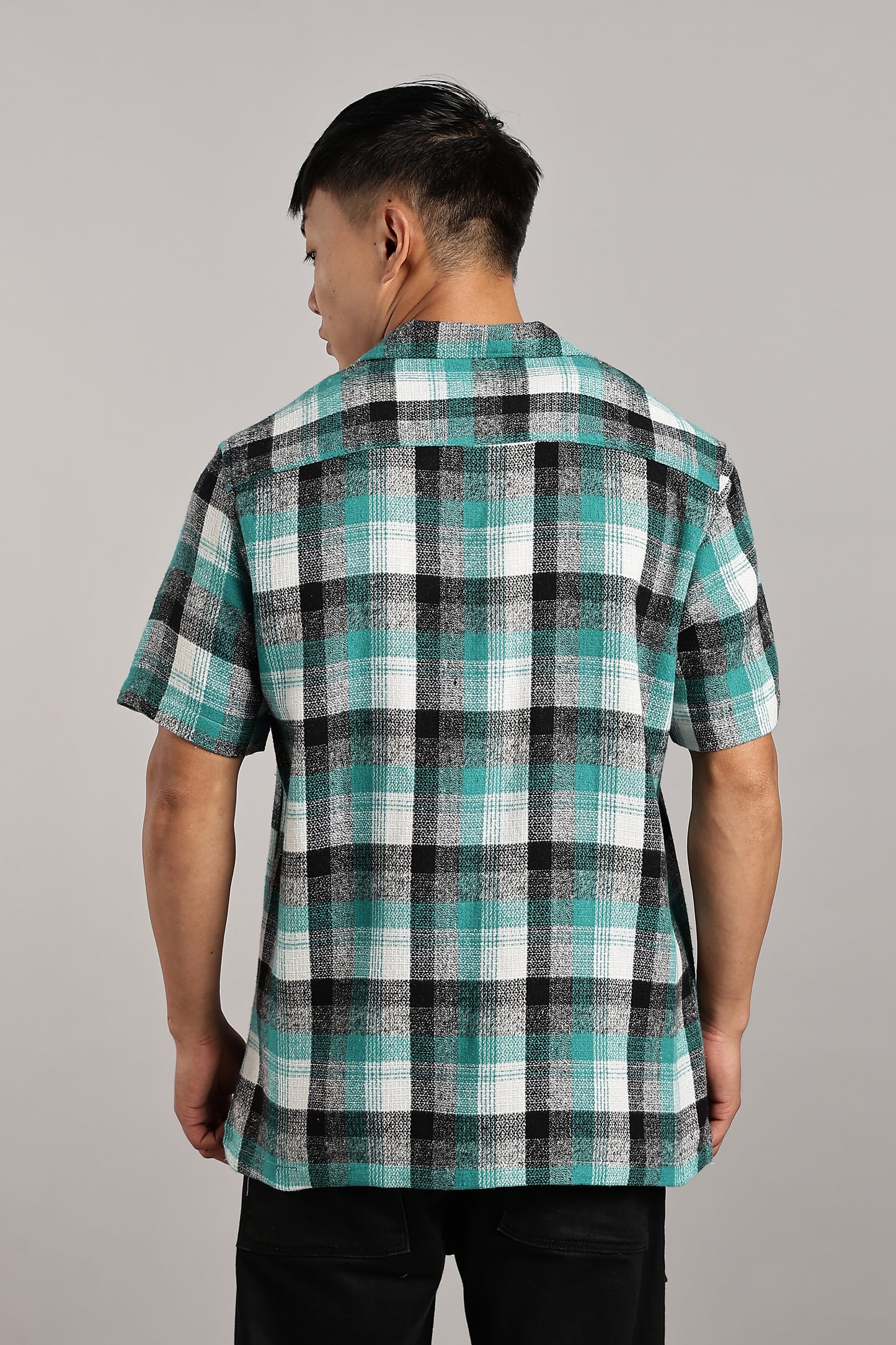 Green Black Tartan Cuban Half-Sleeve Shirt