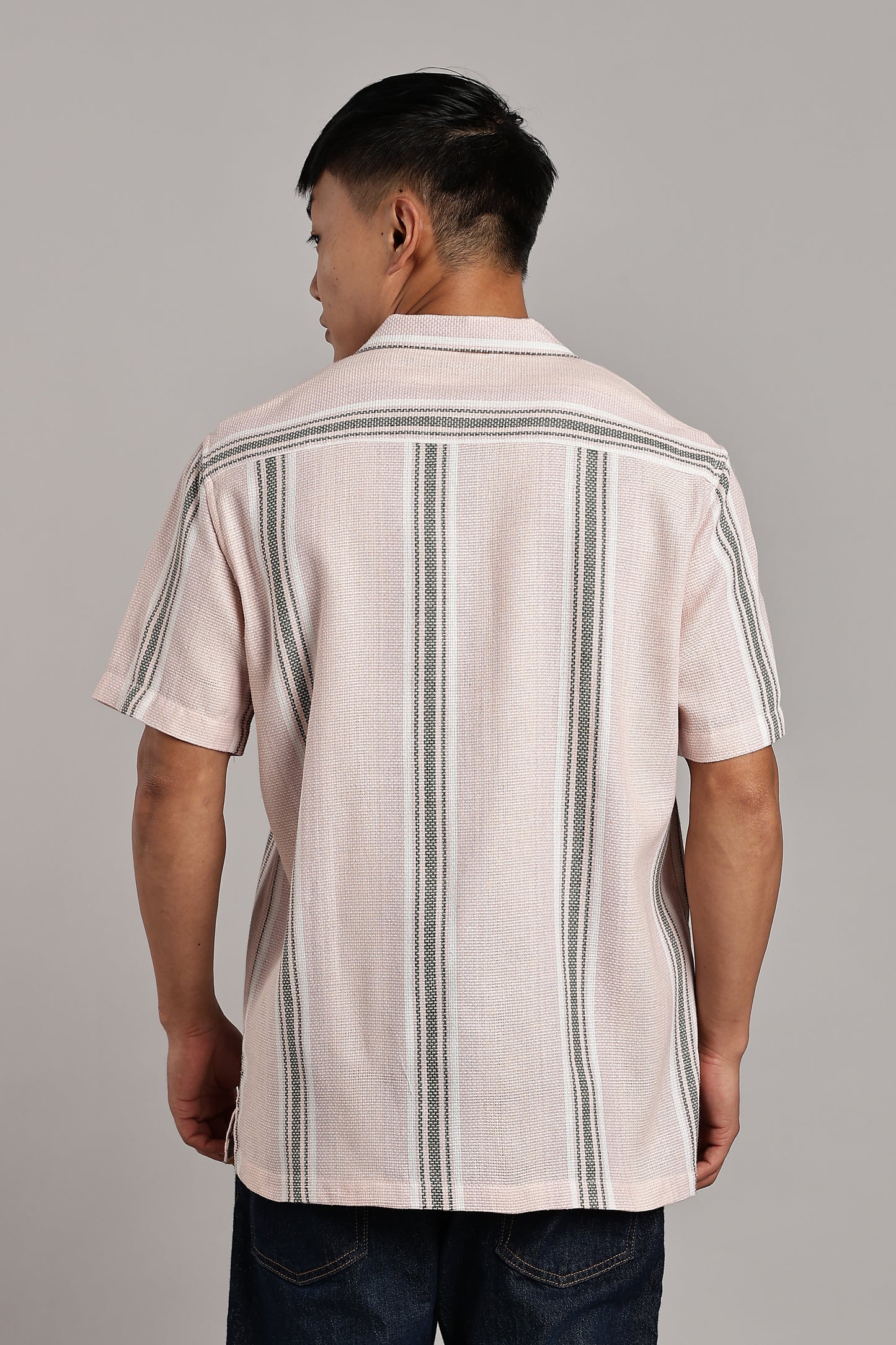 Pink & Green Stripe Cuban Short Sleeve Shirt