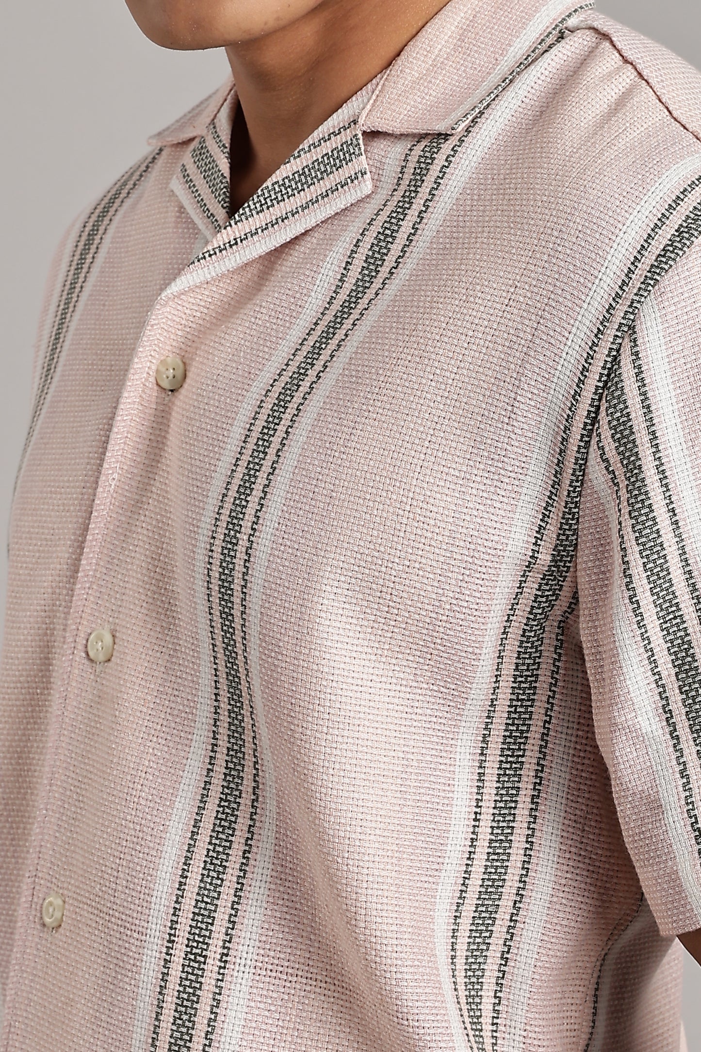 Pink & Green Stripe Cuban Short Sleeve Shirt