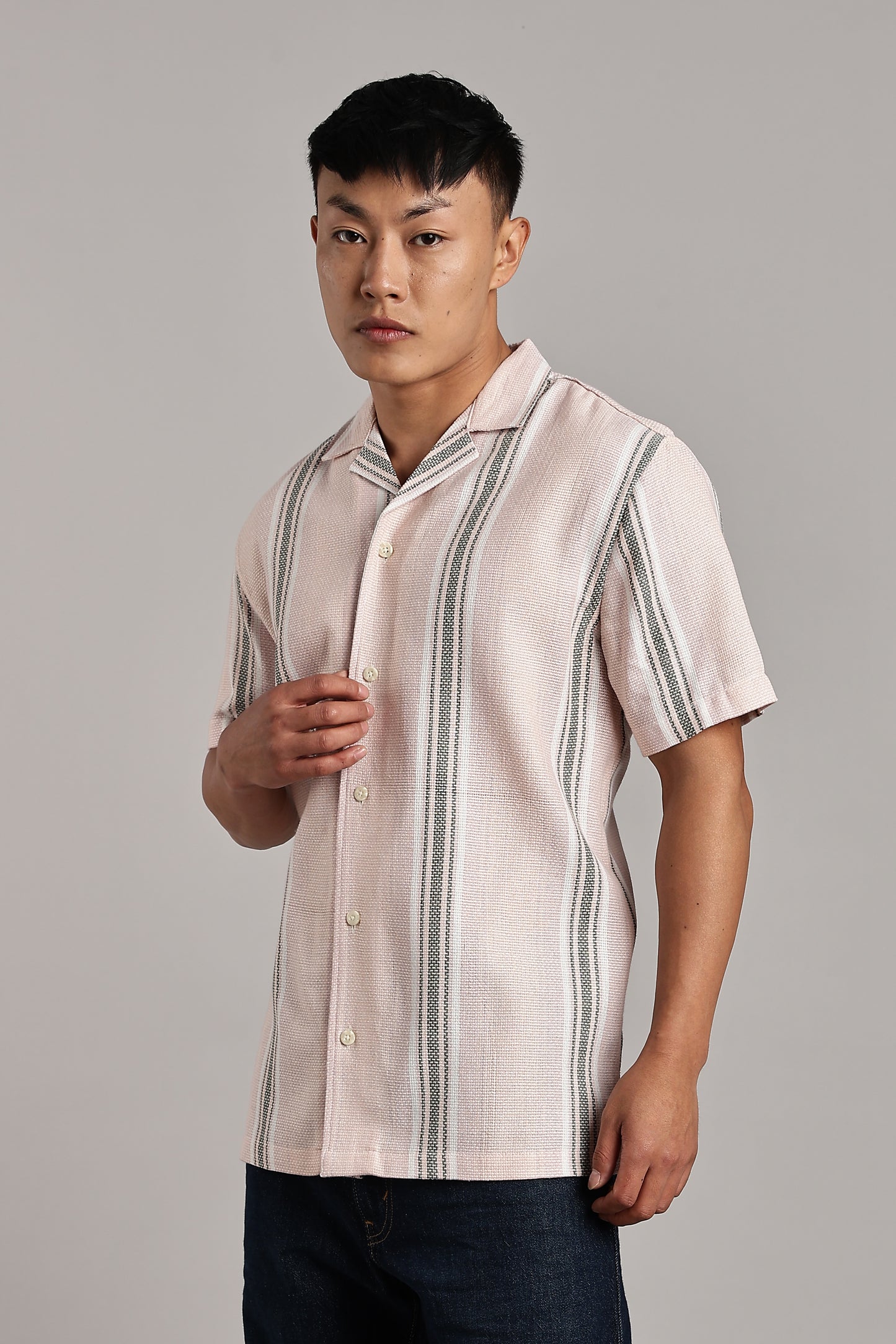 Pink & Green Stripe Cuban Short Sleeve Shirt