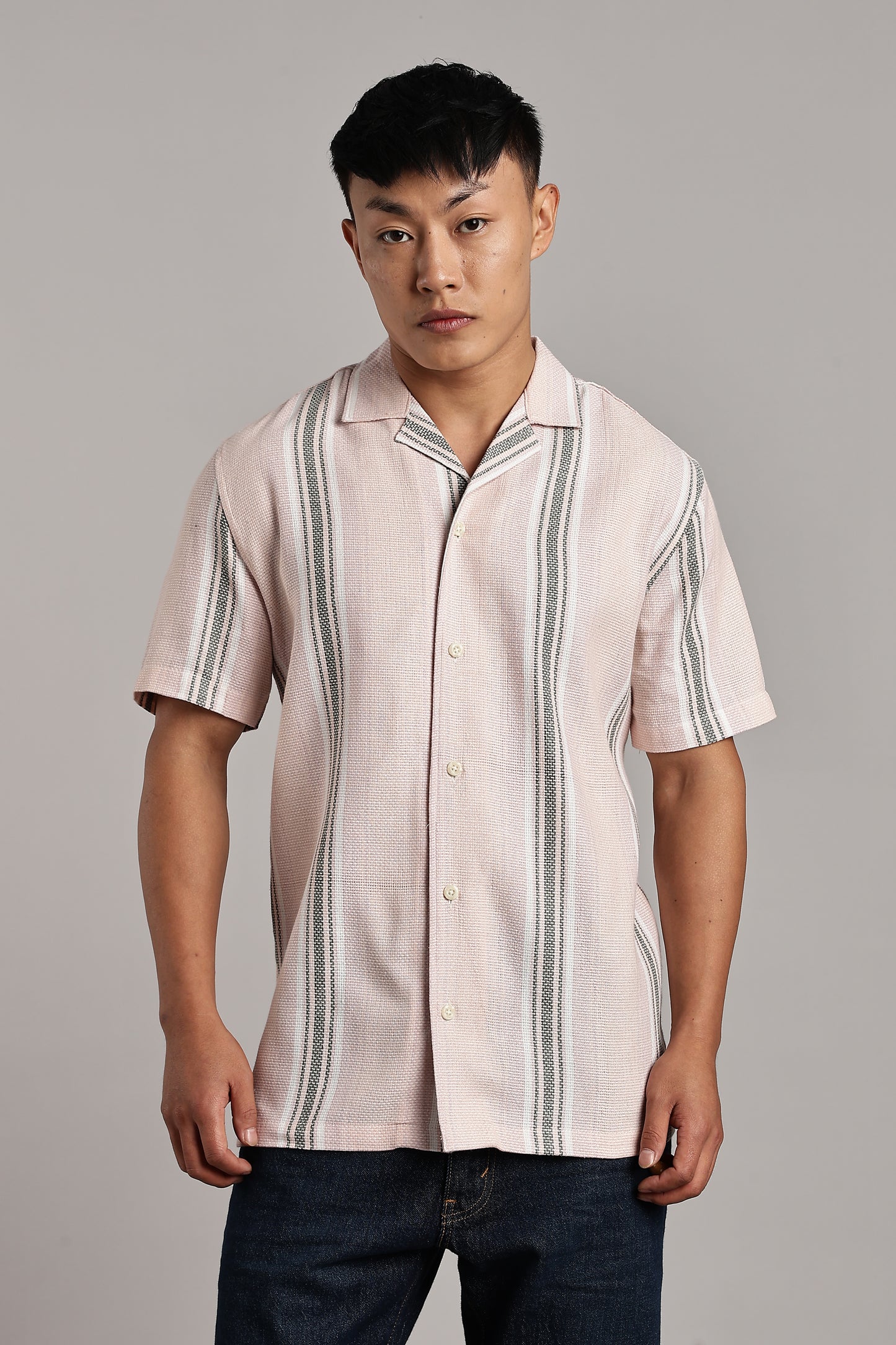 Pink & Green Stripe Cuban Short Sleeve Shirt