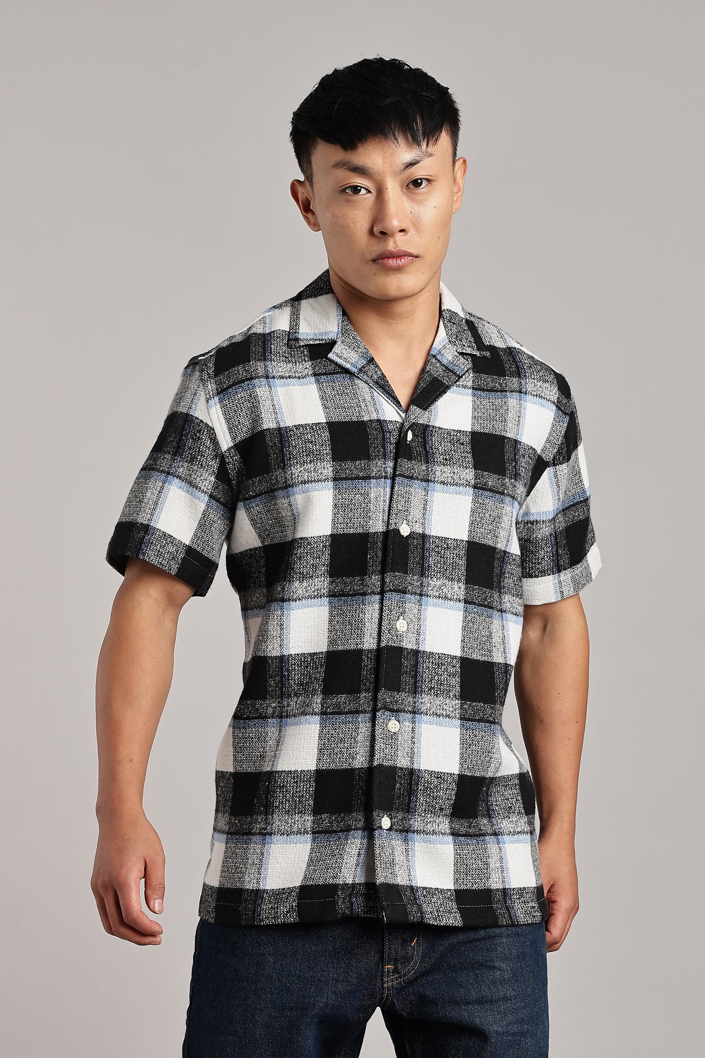 Blue-Black Checkered Cuban Half-Sleeve Shirt