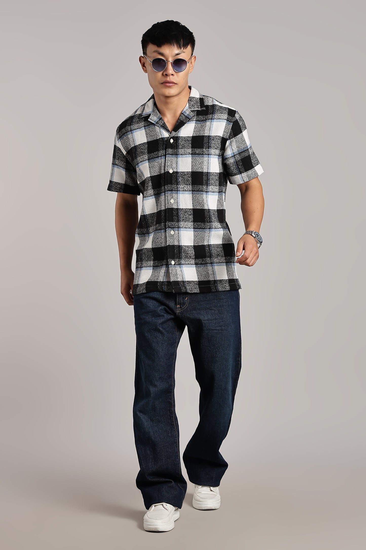 Blue-Black Checkered Cuban Half-Sleeve Shirt