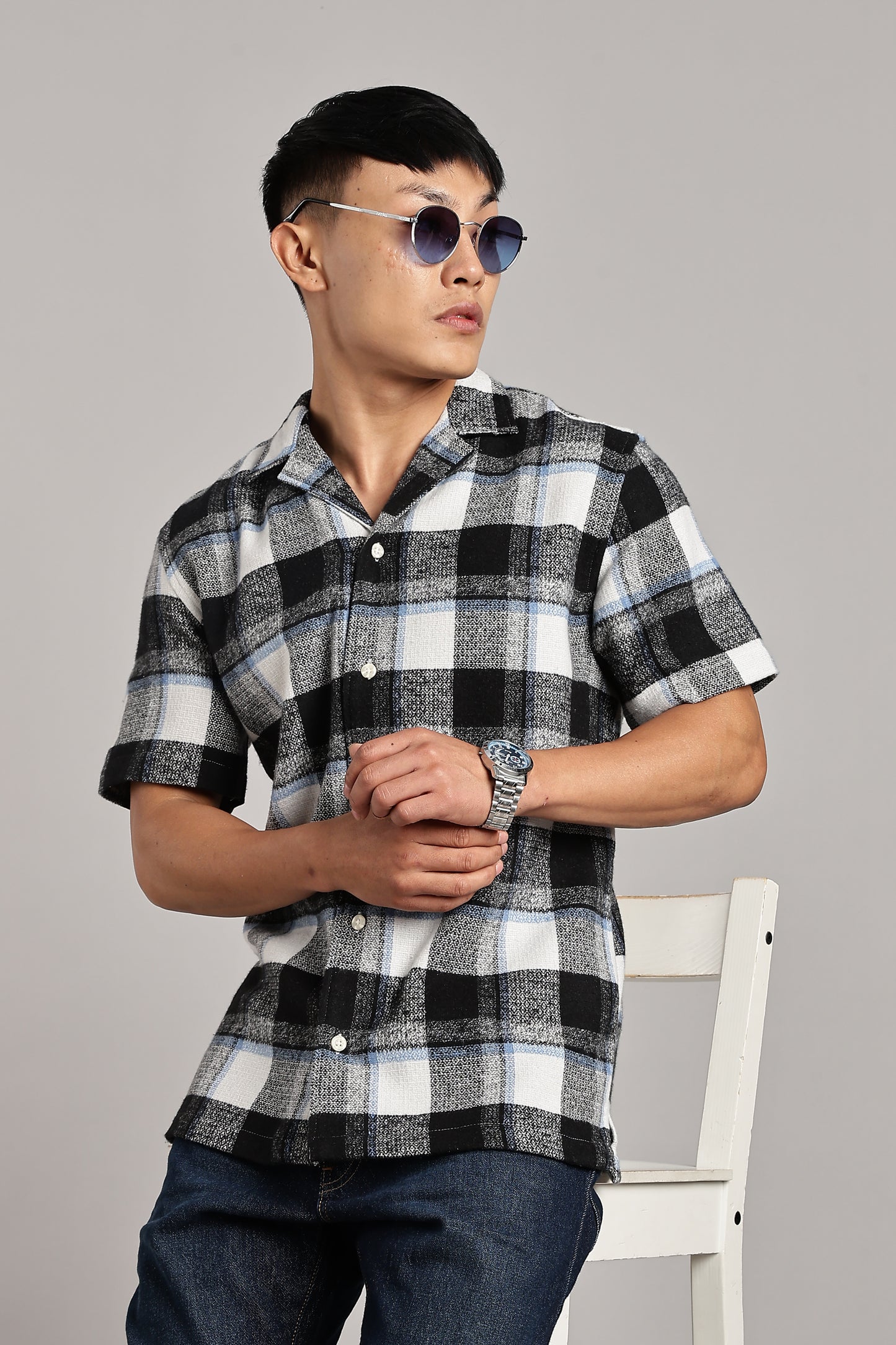 Blue-Black Checkered Cuban Half-Sleeve Shirt