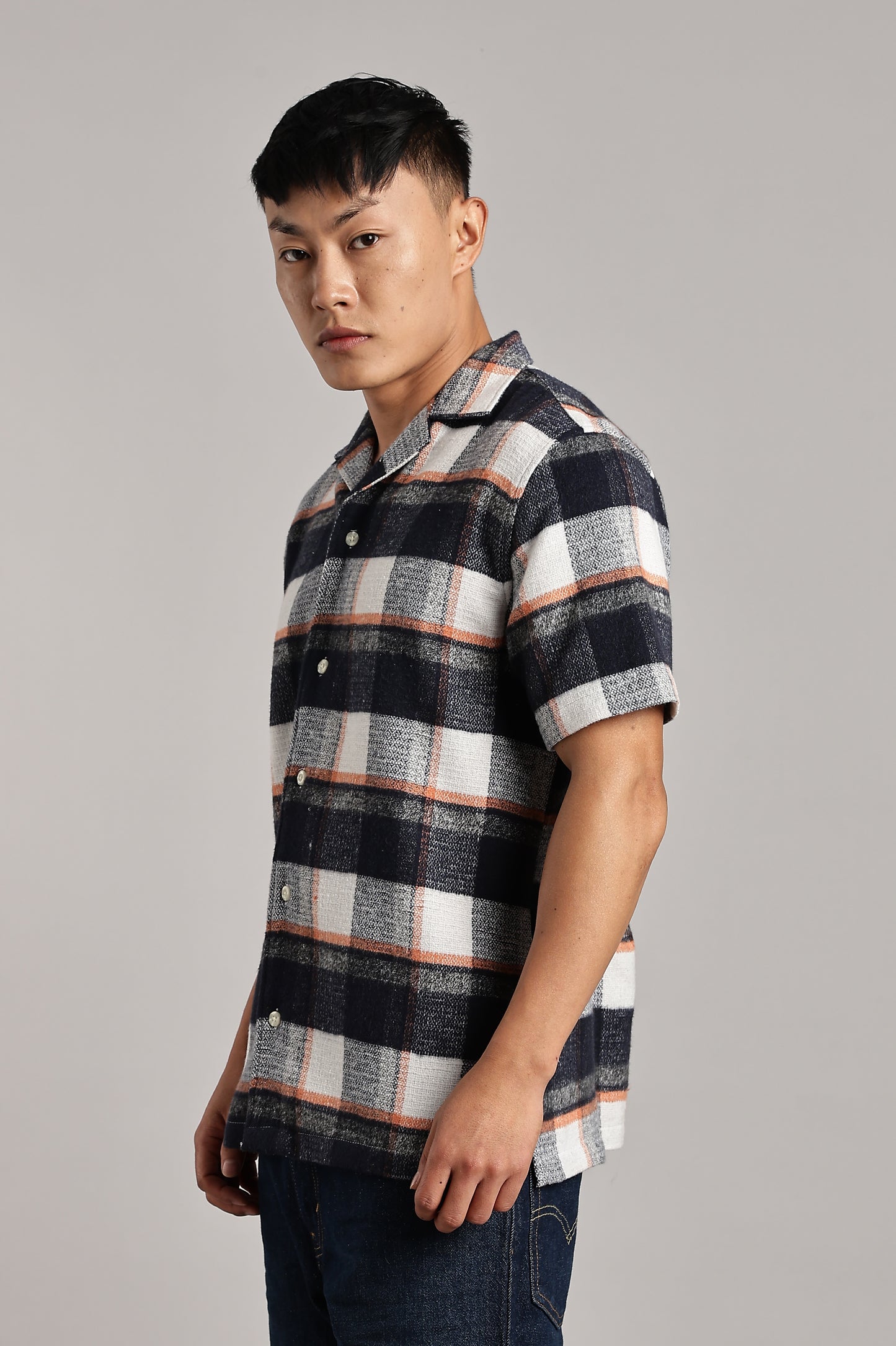 Orange-Blue Checkered Cuban Half-Sleeve Shirt