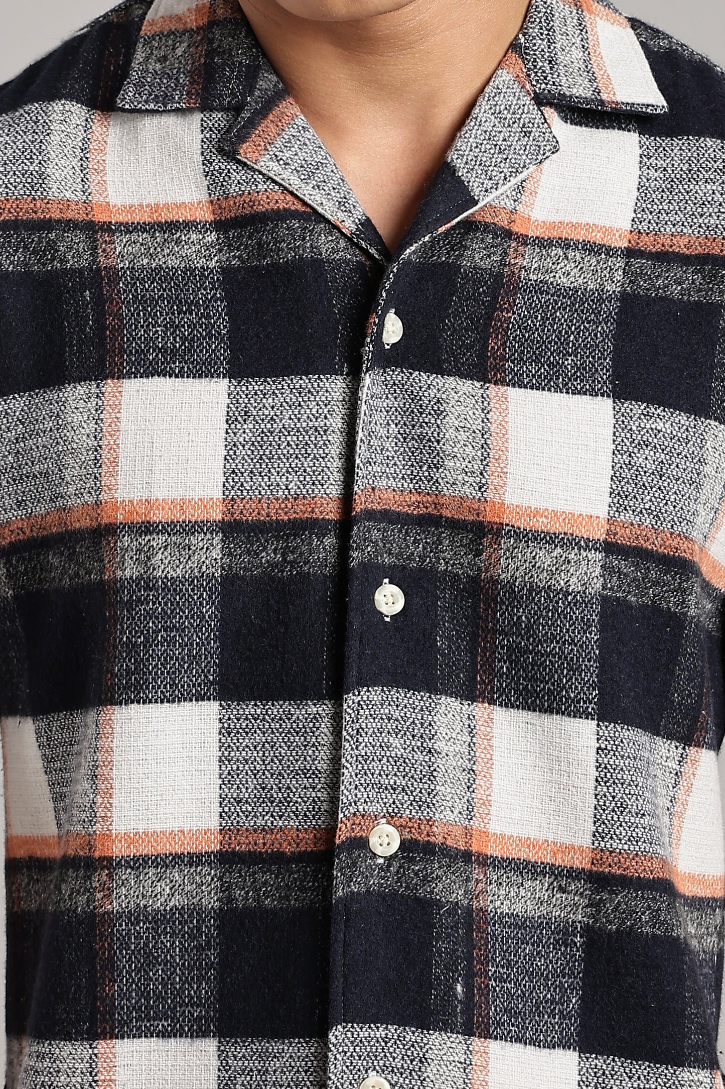Orange-Blue Checkered Cuban Half-Sleeve Shirt