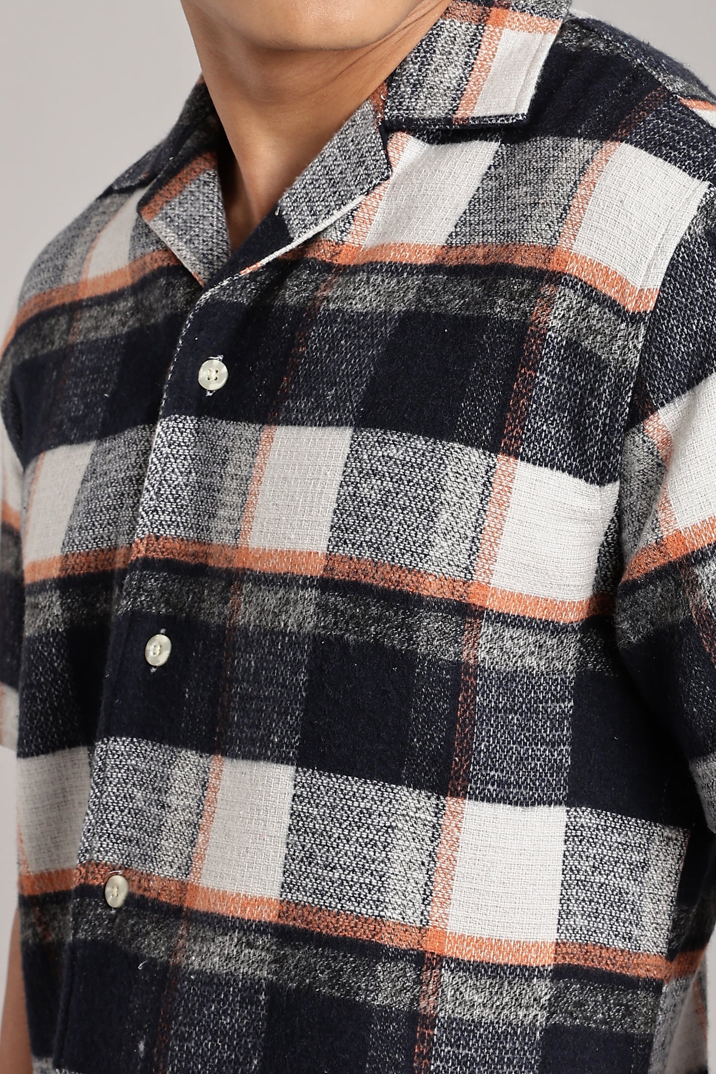 Orange-Blue Checkered Cuban Half-Sleeve Shirt