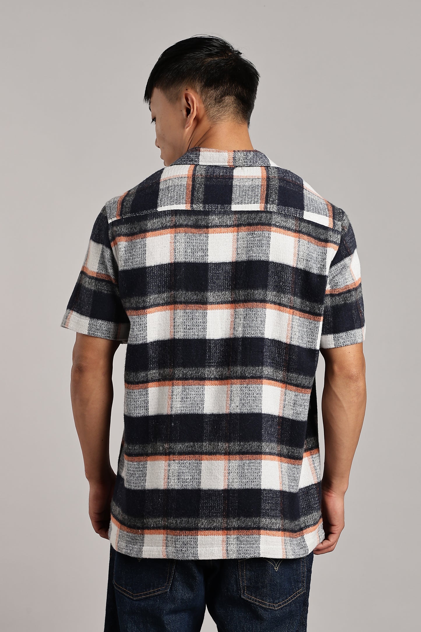 Orange-Blue Checkered Cuban Half-Sleeve Shirt