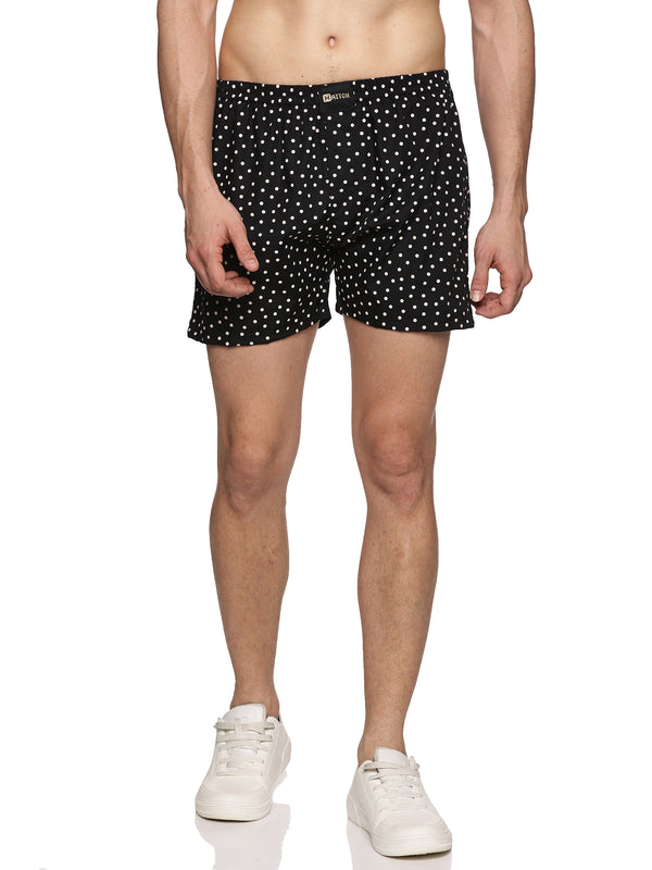 Men Cotton Slim Fit Polka Dots Printed Black Boxer