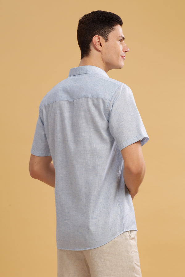 HAITCH Milton Cotton Lenin Sky Blue Shirt