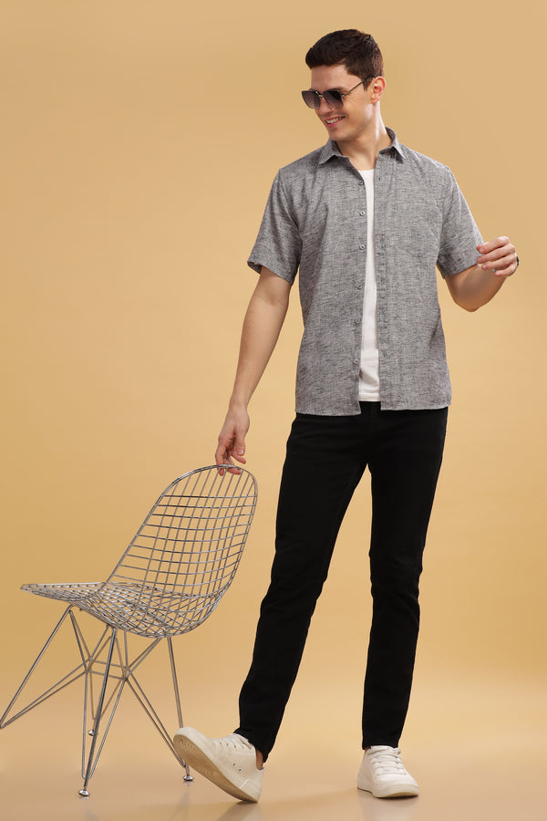 HAITCH Milton Cotton Lenin Charcoal Shirt