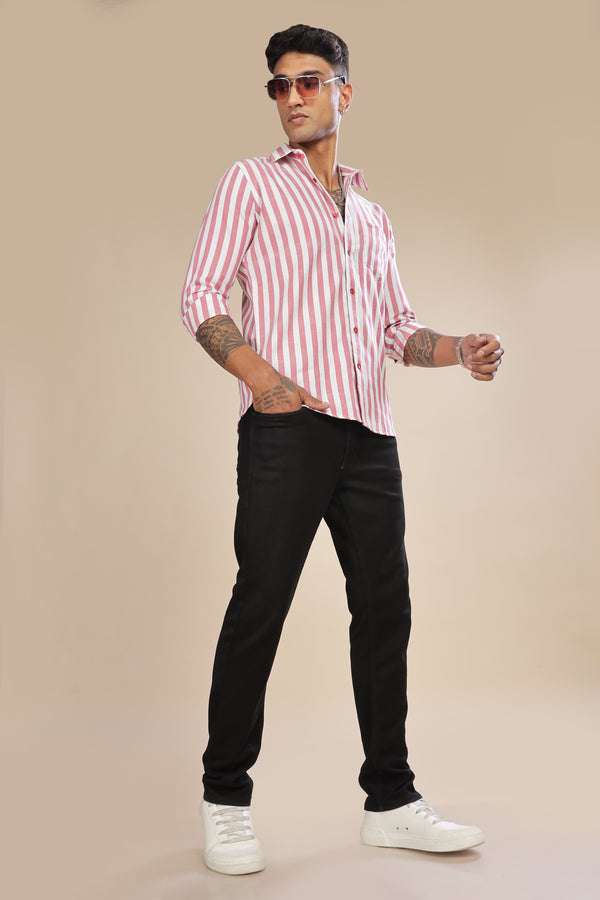 HAITCH Oxford Cotton Beetroot Pink Stripes Shirt