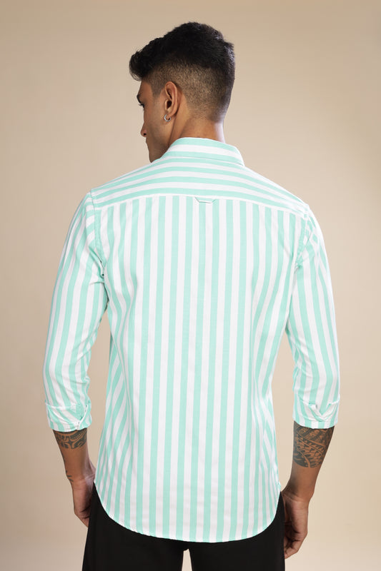 HAITCH Oxford Cotton Sea Foam Green Stripes Shirt